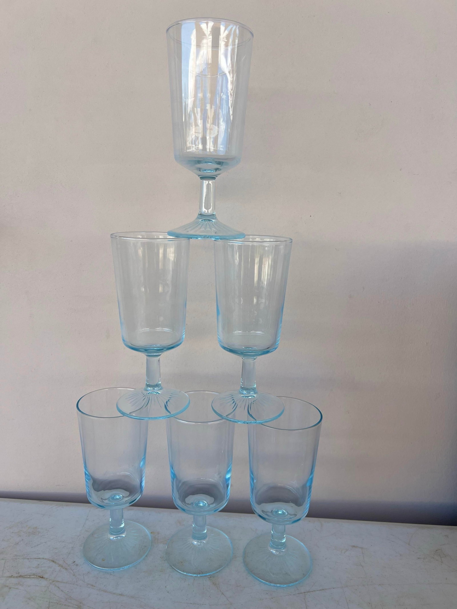 Vintage Aqua Blue Tint Wine Goblets- 6 - 5