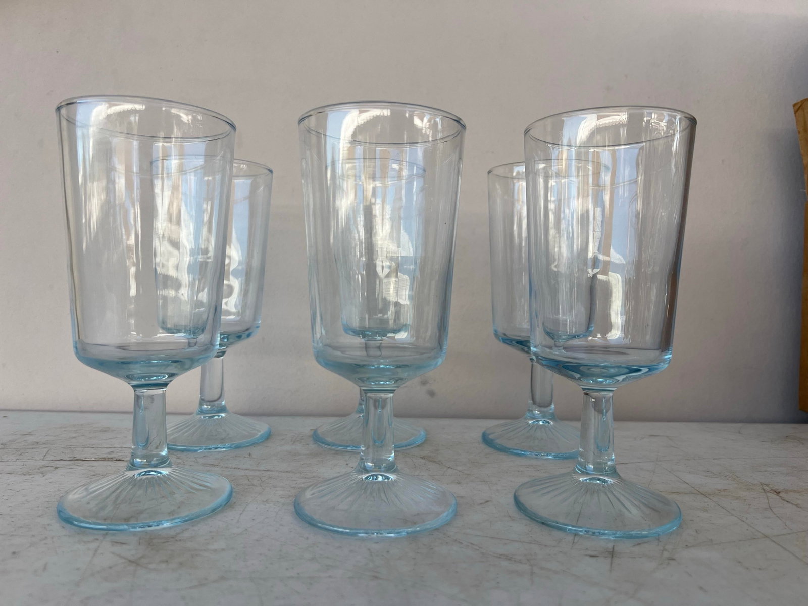 Vintage Aqua Blue Tint Wine Goblets- 6 - 6