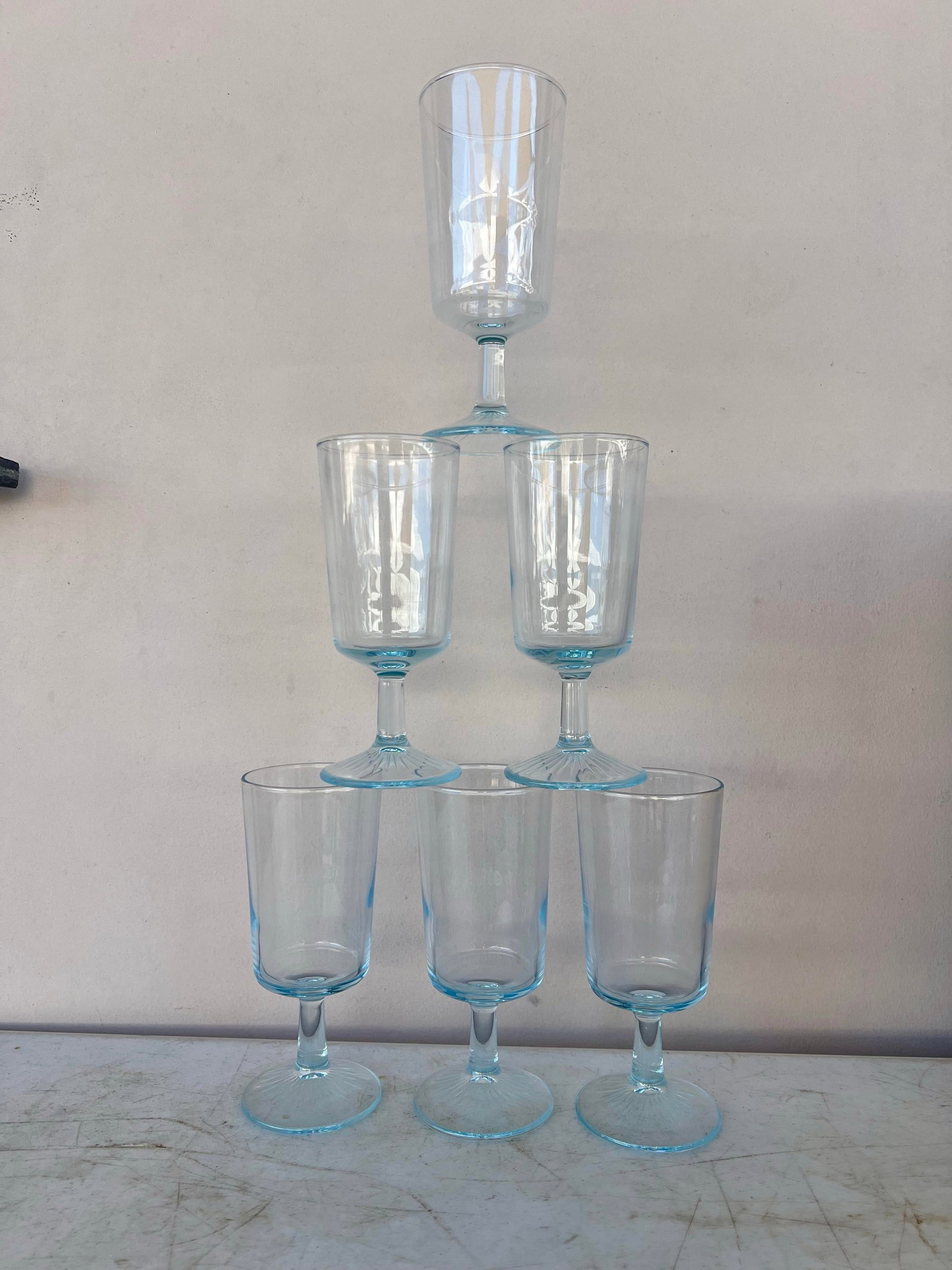 Vintage Aqua Blue Tint Wine Goblets- 6 - 7