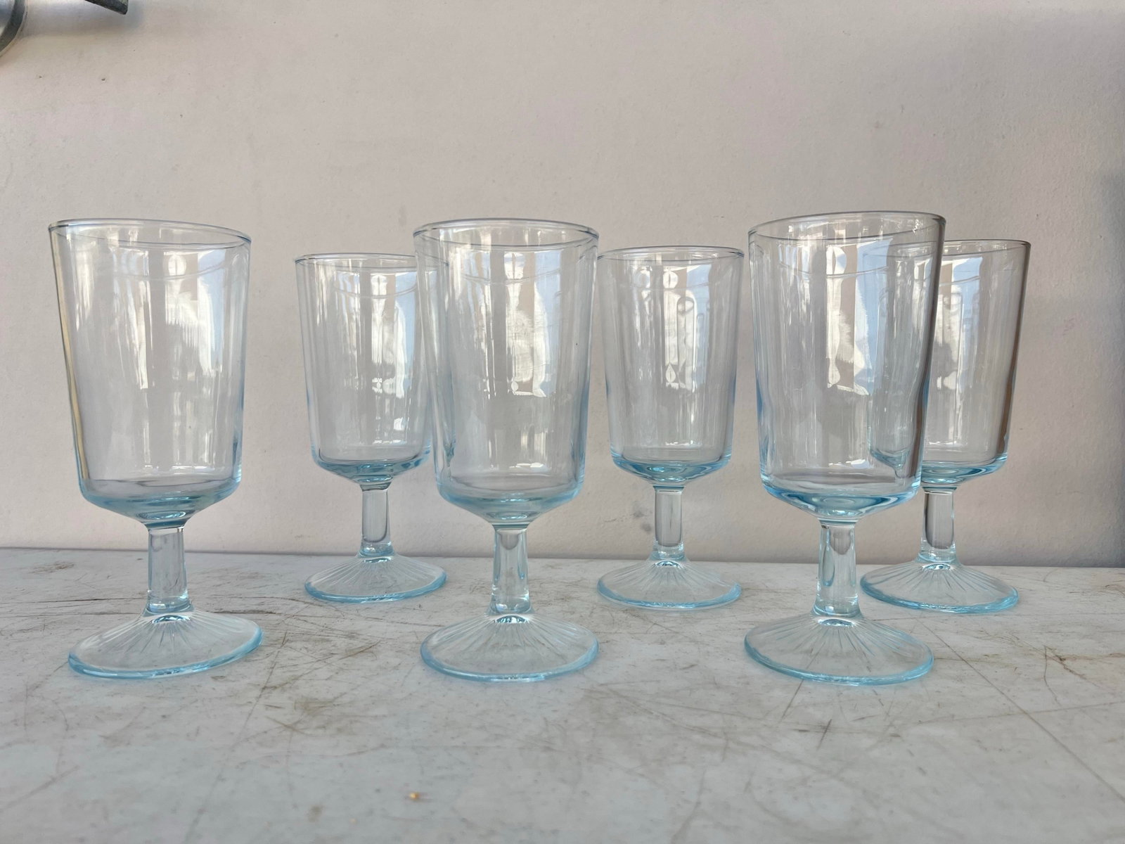 Vintage Aqua Blue Tint Wine Goblets- 6 - 8