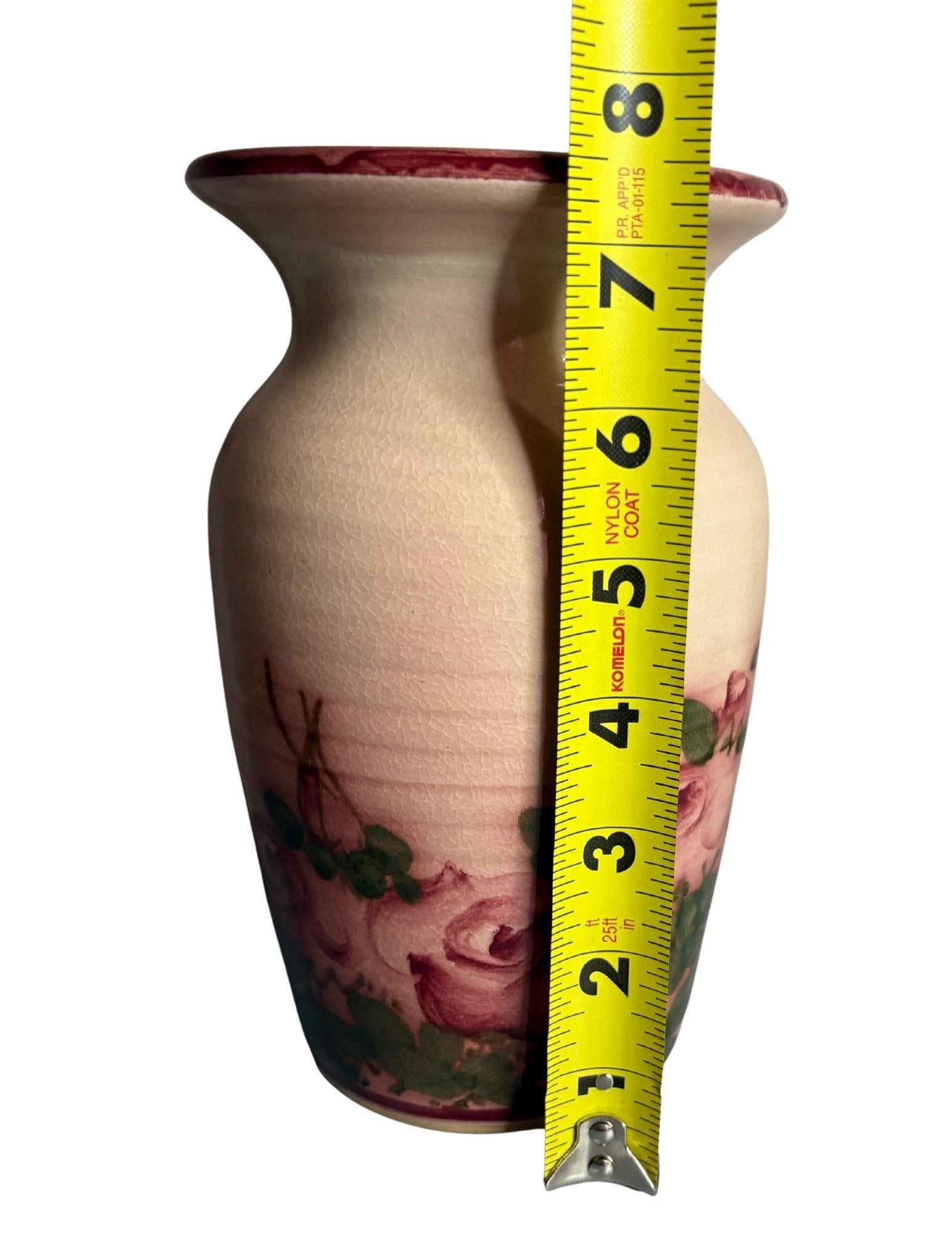 Vintage Hand-Painted Rose Motif Studio Pottery Vases - Set of 3, Signed Artist Mark Mj - 10