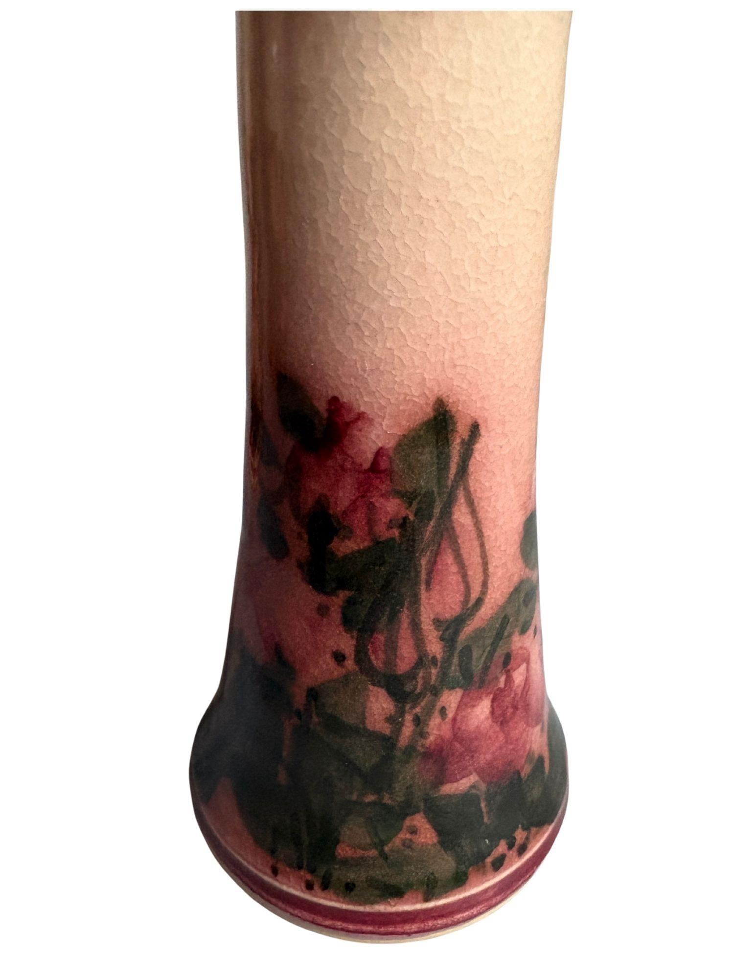 Vintage Hand-Painted Rose Motif Studio Pottery Vases - Set of 3, Signed Artist Mark Mj - 3