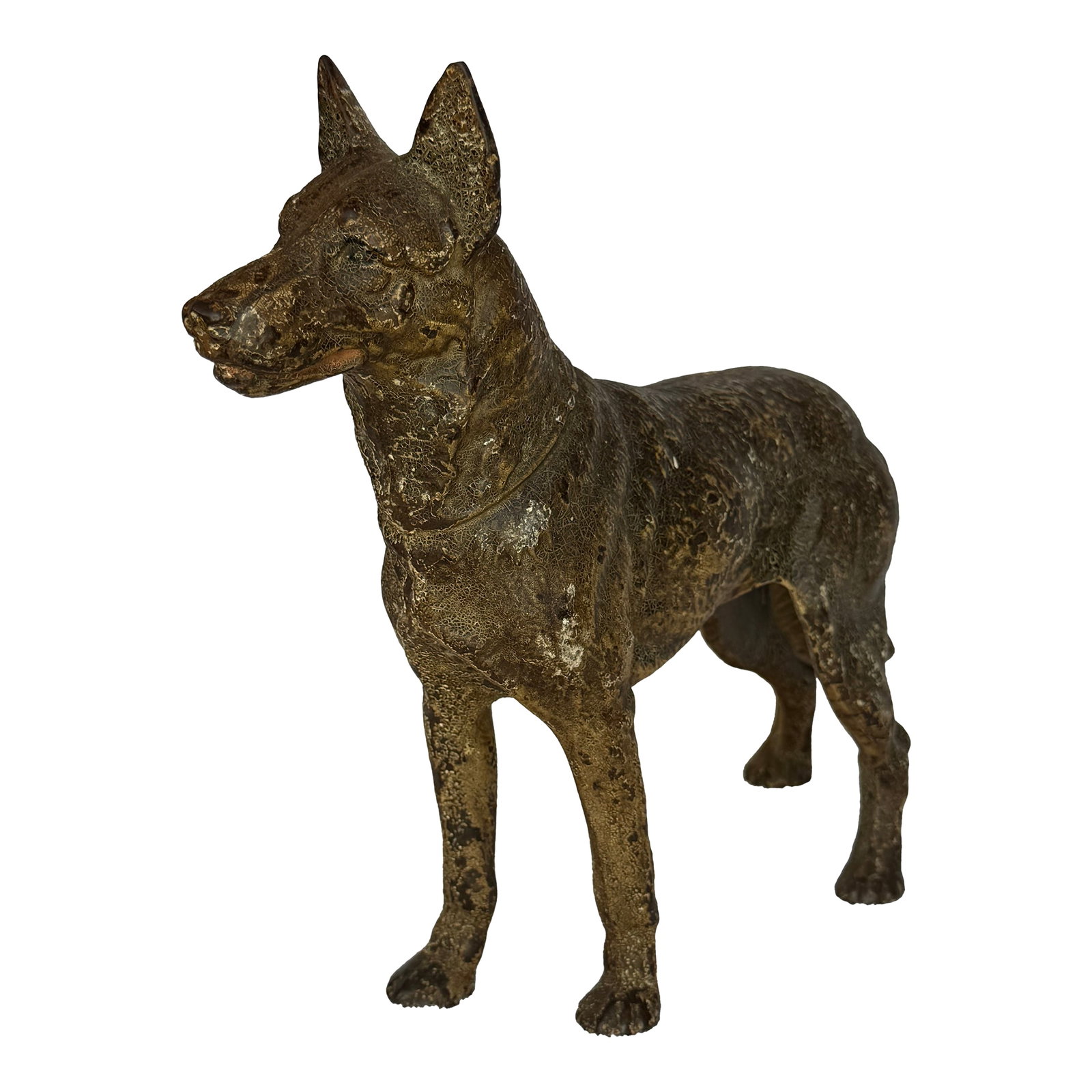 1930s Cast Iron German Shepherd: Lovely Patina Cast Iron German Shepherd Condition: Alterations: Original Condition Unaltered Imperfections: Some Imperfections Condition Notes: Great Condition Origin: United States Materials &