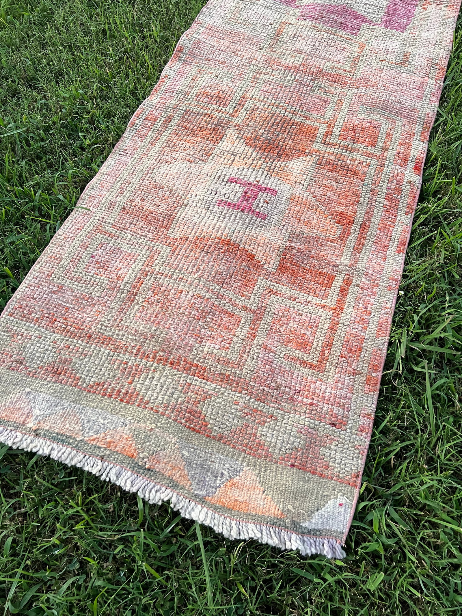Muted Color Vintage Handmade Herki Runner Rug - 2