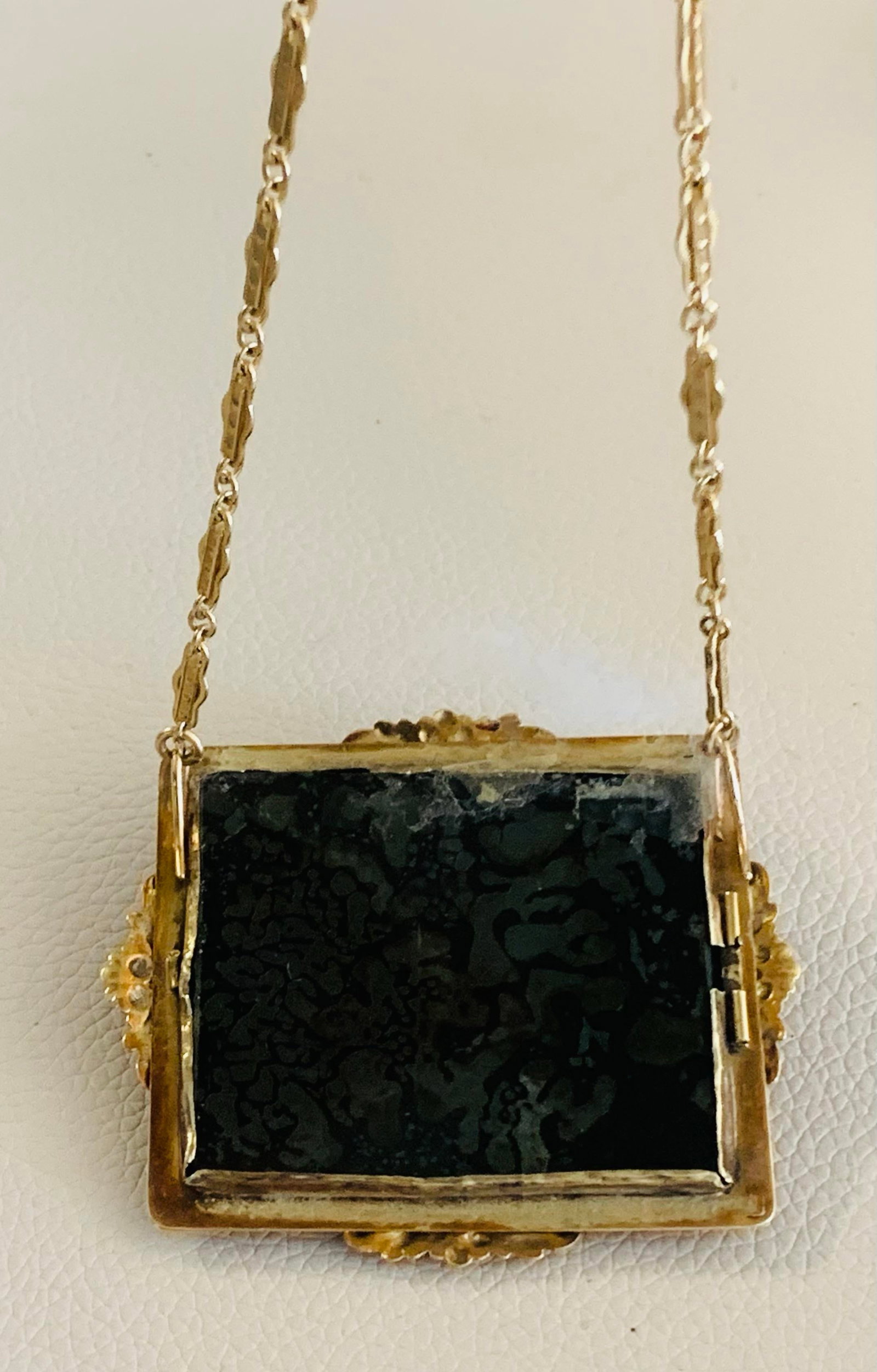 Antique Micro Mosaic Pendant Necklace - 14k Gold Frame - 9