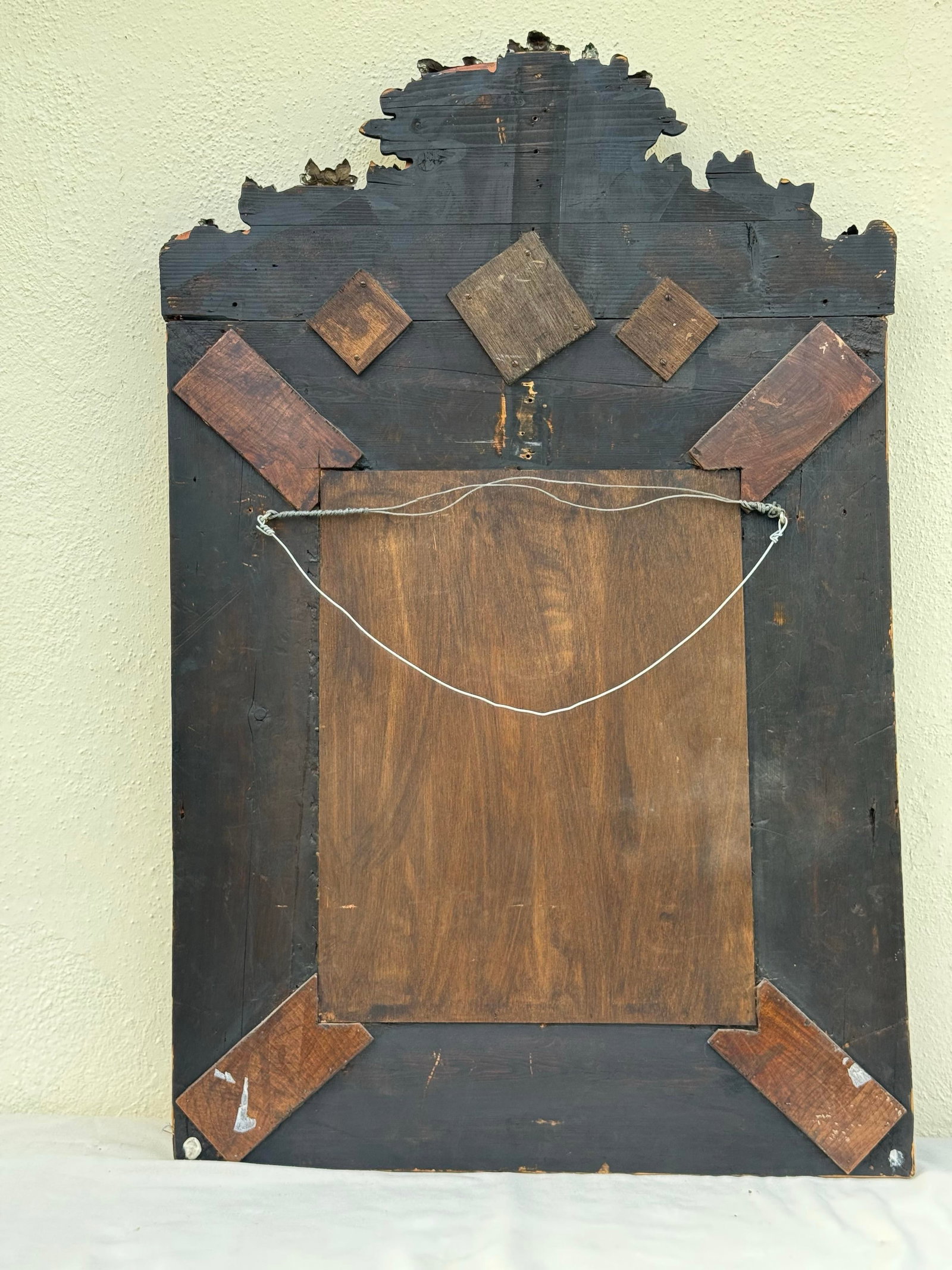 Gorgeous Antique Mirror 19th Century Dutch Ebony and Brass Repousse Cushion - 9
