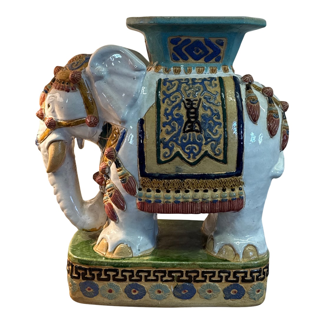 1970s Holly Wood Regency Style Ceramic Elephant Garden Stool (1 of 8)