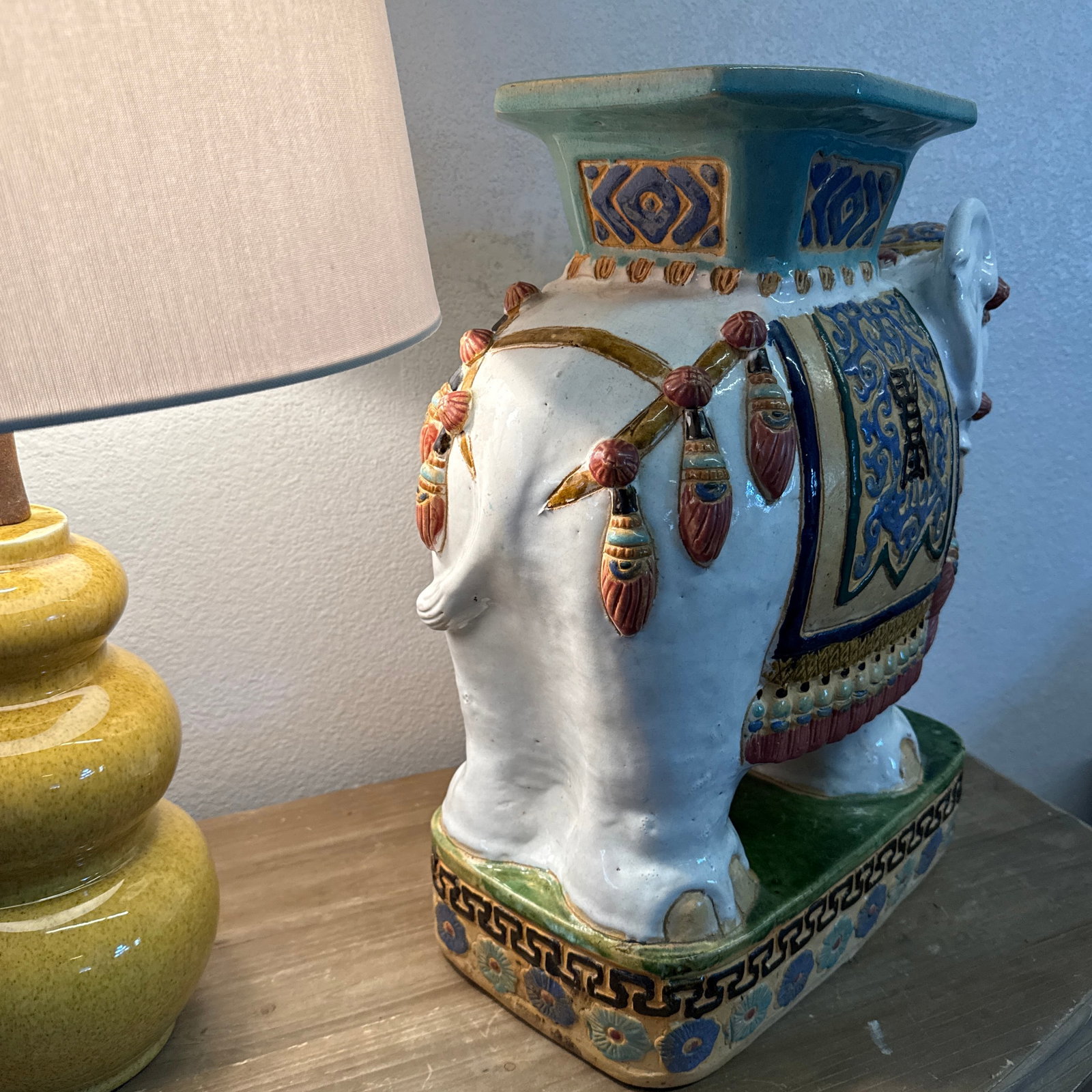 1970s Holly Wood Regency Style Ceramic Elephant Garden Stool - 5