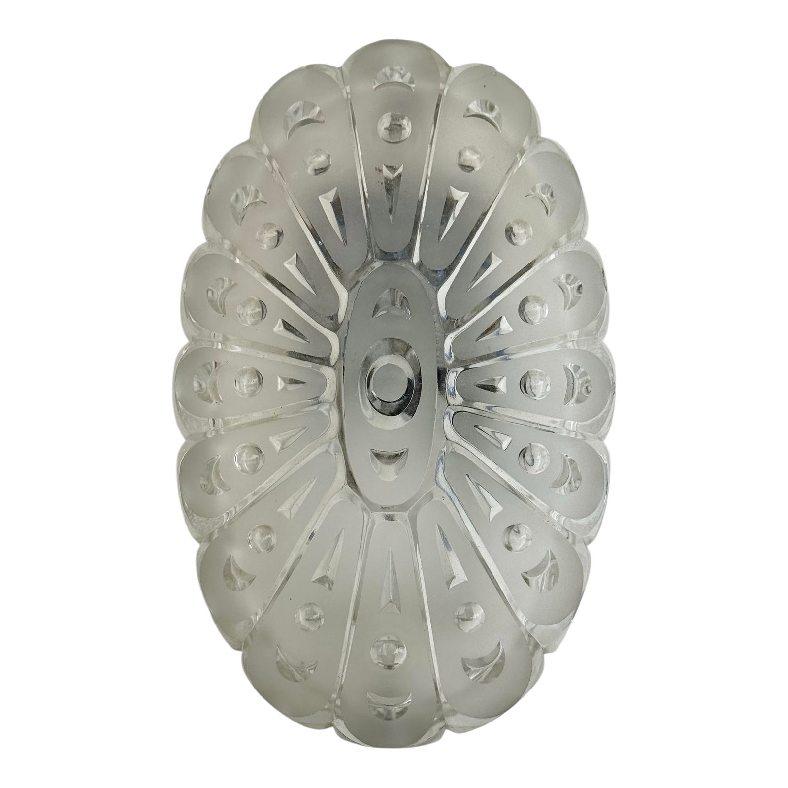 Vintage Wall Sconce Lighting: Mid- Century German Oval Art Glass: beautiful frosted glass oval sconce with etched design, ready to install hardwire Condition: Alterations: Original Condition Unaltered Imperfections: Some Imperfections Condition Notes: excellent cond