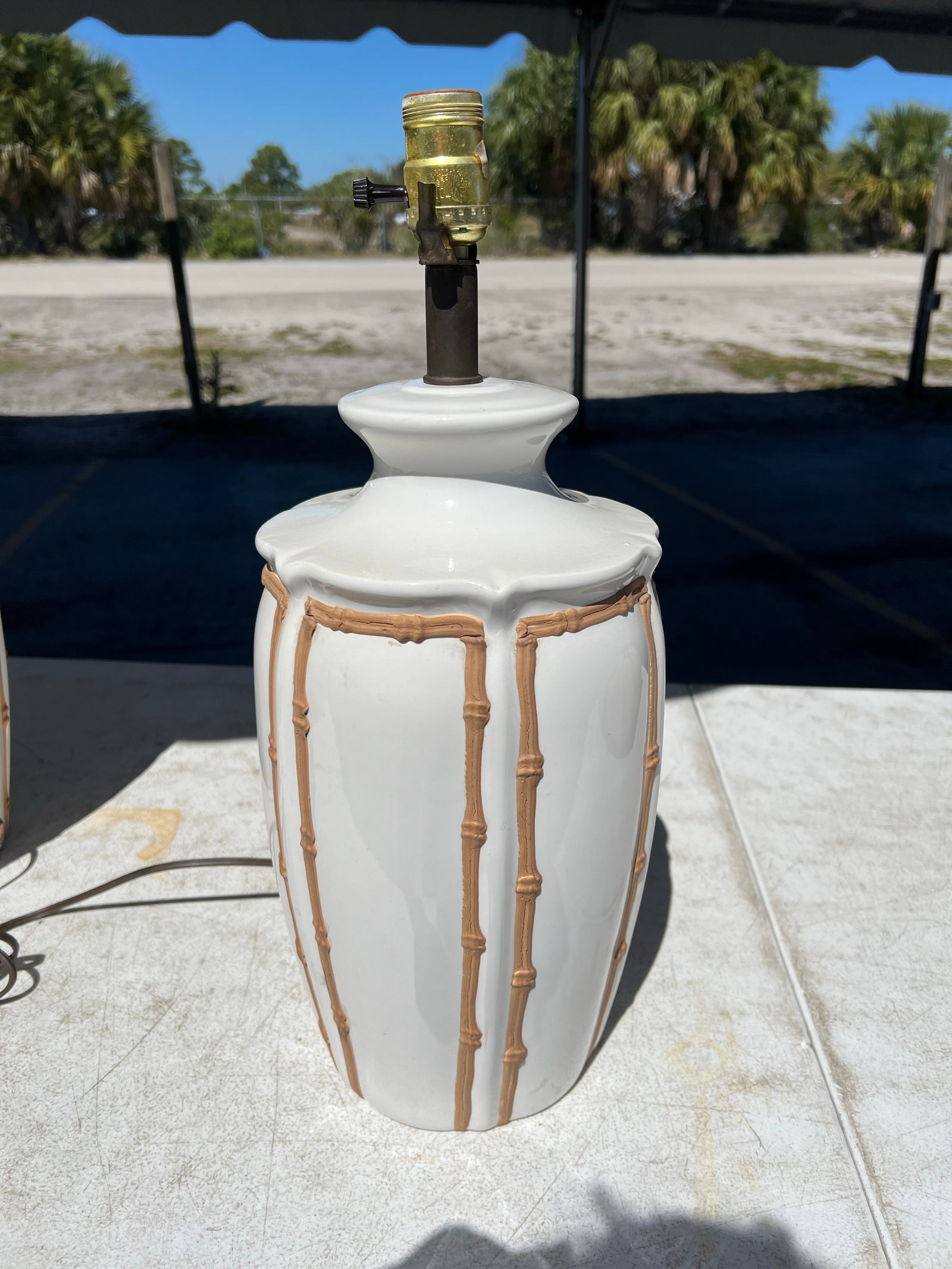 Mid 20th Century Mid-Century Modern Faux Bamboo Ceramic Table Lamps - a Pair - 3