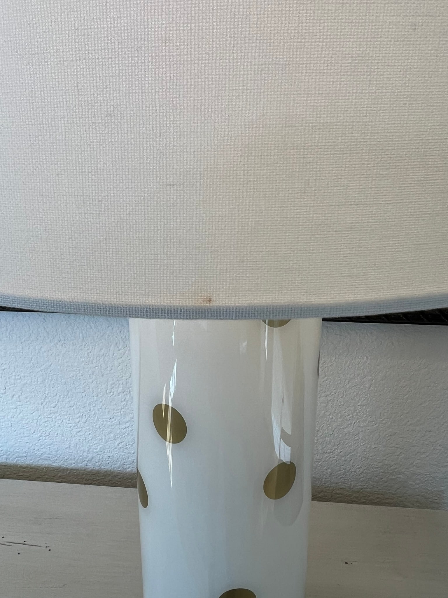 Kate Spade Cream & Gold Pavilion Polka Dot Cylinder Table Lamp W/ Cream Linen Shade; Set of 2 - 10