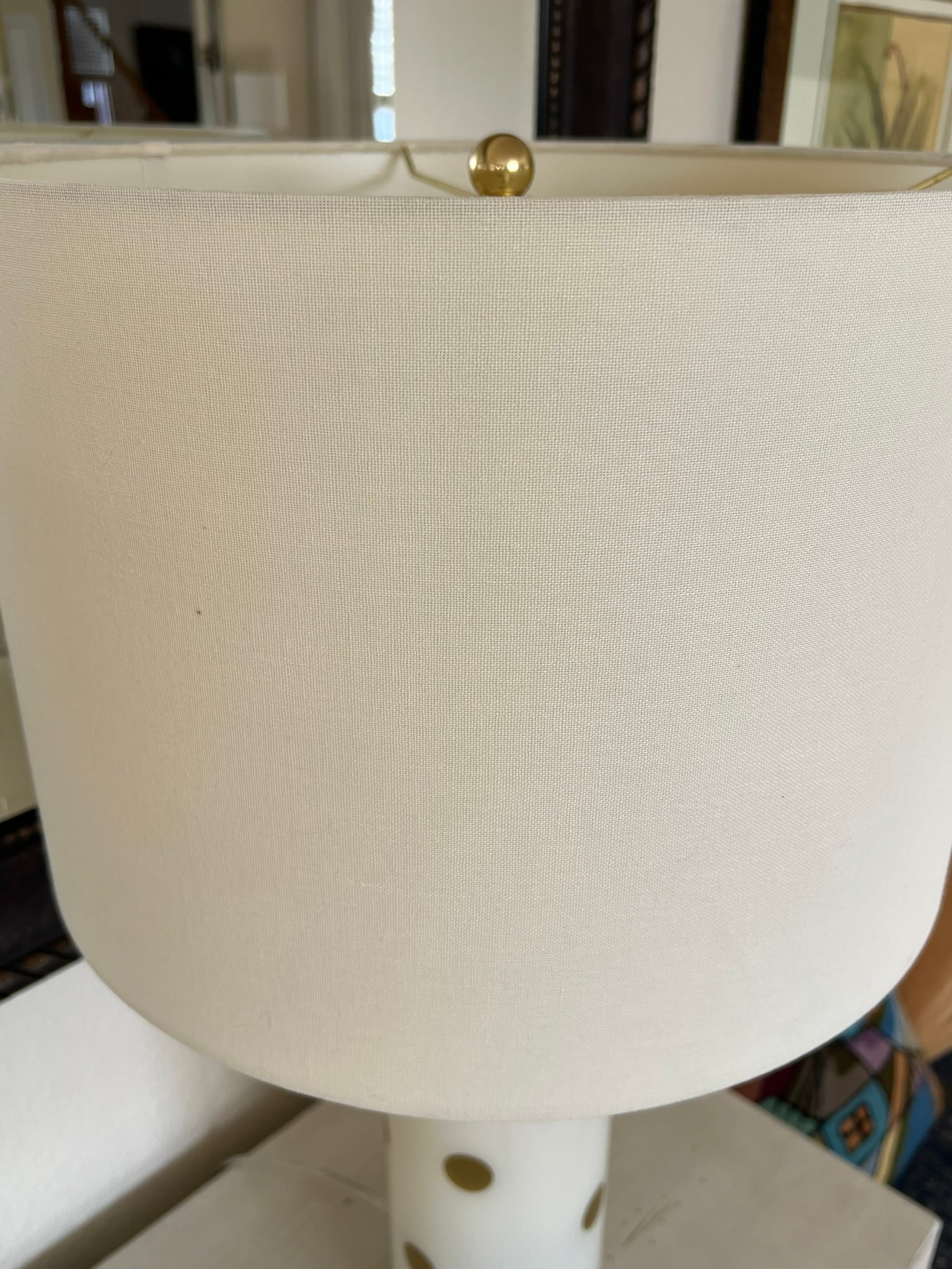 Kate Spade Cream & Gold Pavilion Polka Dot Cylinder Table Lamp W/ Cream Linen Shade; Set of 2 - 12