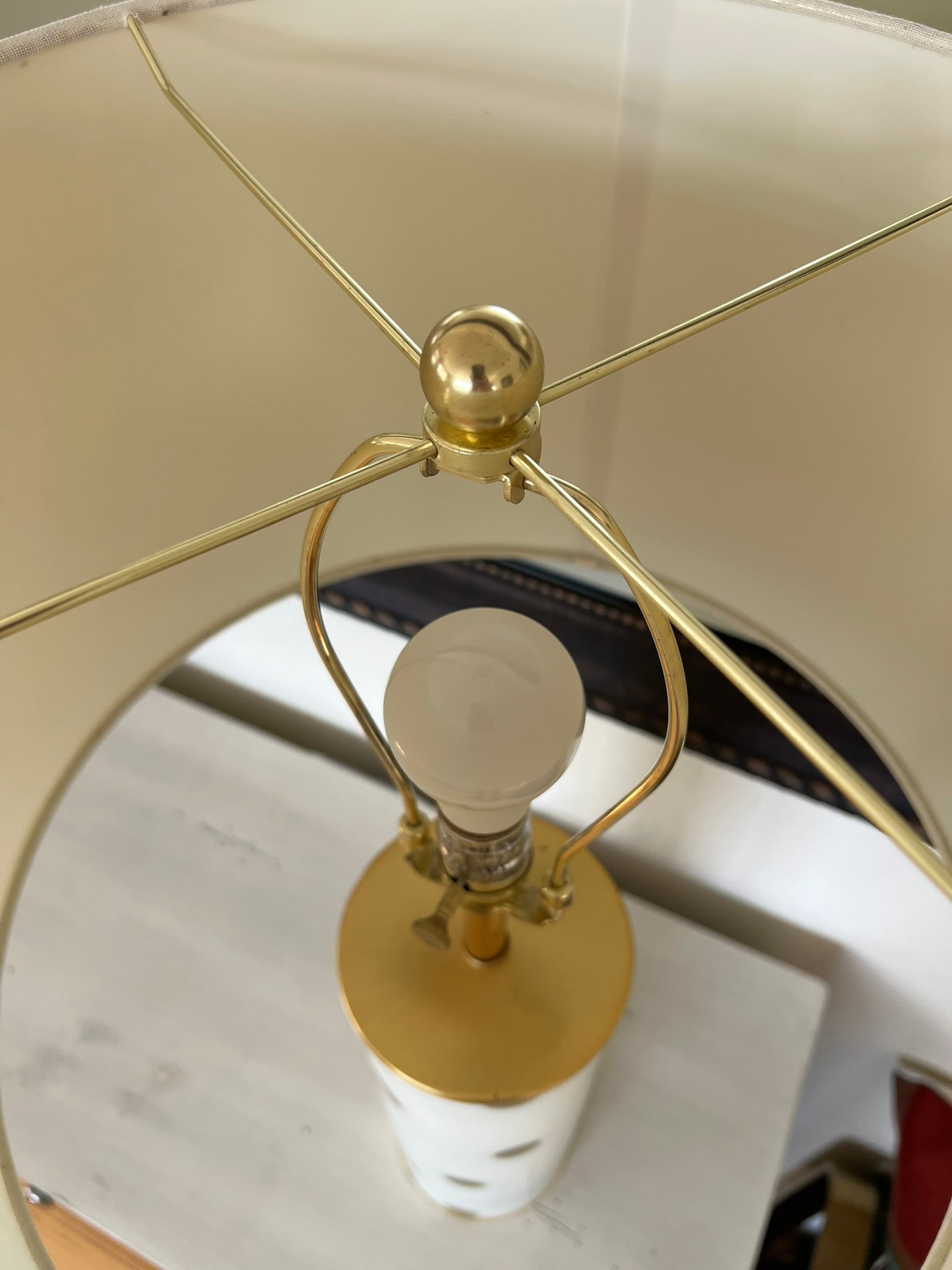 Kate Spade Cream & Gold Pavilion Polka Dot Cylinder Table Lamp W/ Cream Linen Shade; Set of 2 - 15