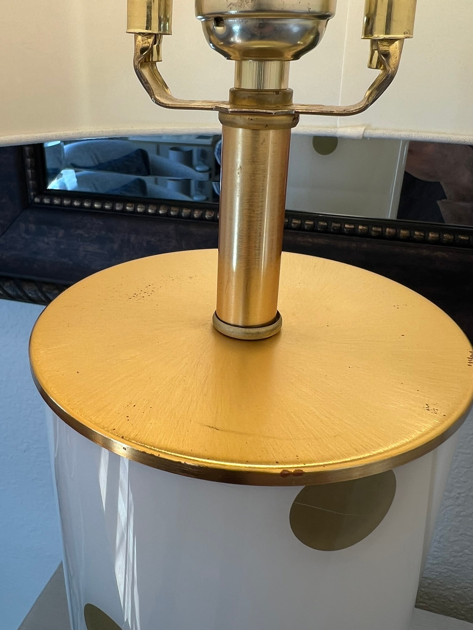 Kate Spade Cream & Gold Pavilion Polka Dot Cylinder Table Lamp W/ Cream Linen Shade; Set of 2 - 6
