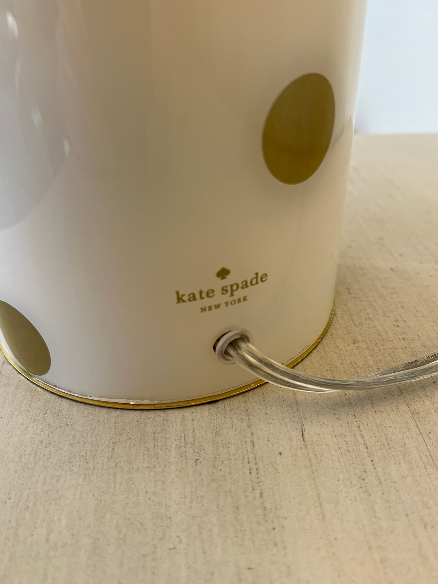 Kate Spade Cream & Gold Pavilion Polka Dot Cylinder Table Lamp W/ Cream Linen Shade; Set of 2 - 8