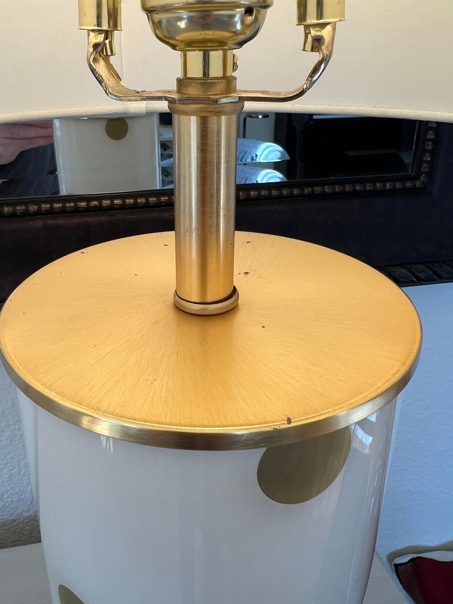 Kate Spade Cream & Gold Pavilion Polka Dot Cylinder Table Lamp W/ Cream Linen Shade; Set of 2 - 9