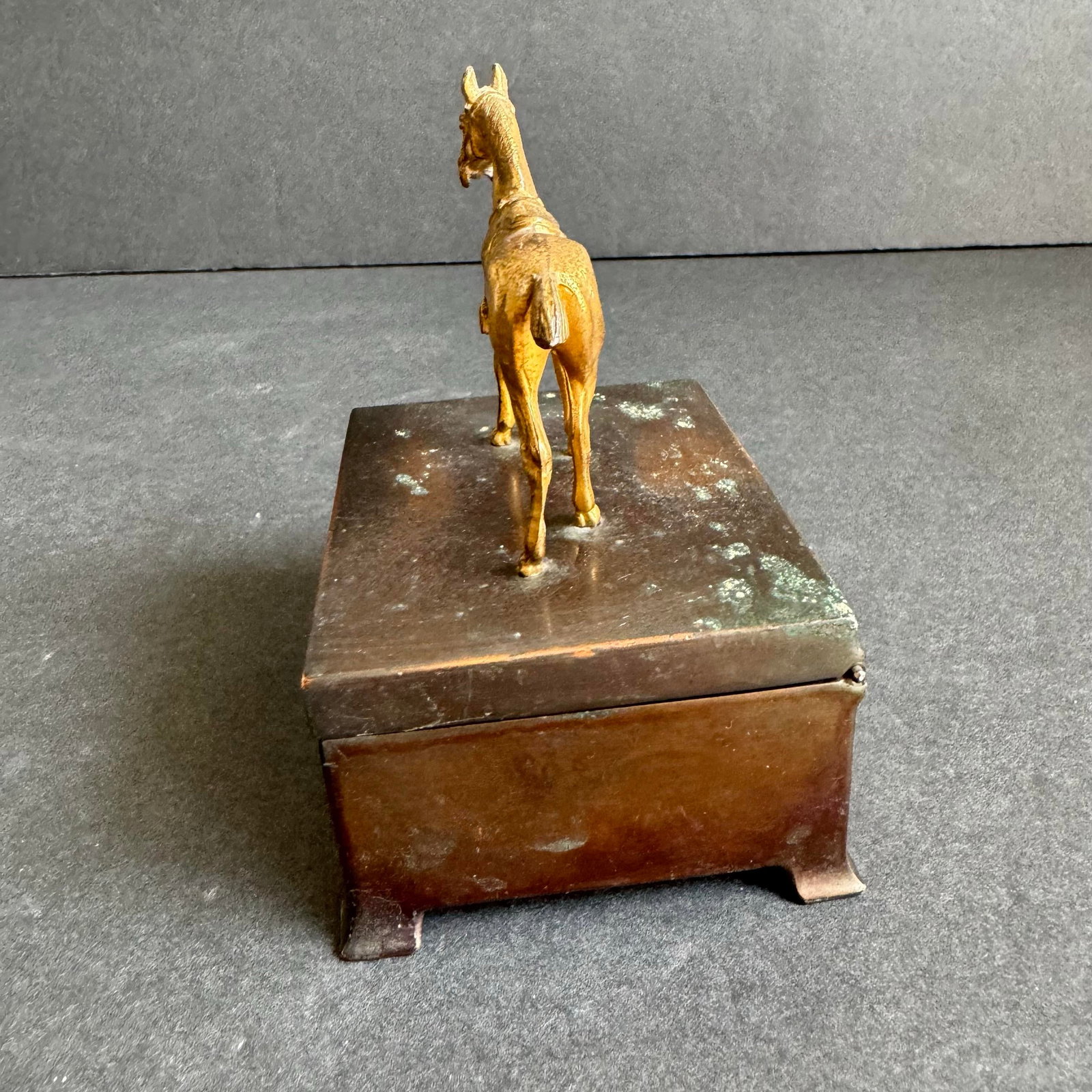 1940s Horse Statue Trophy Lidded Box Equestrian Ora Horse Racing Vintage Brass - 10