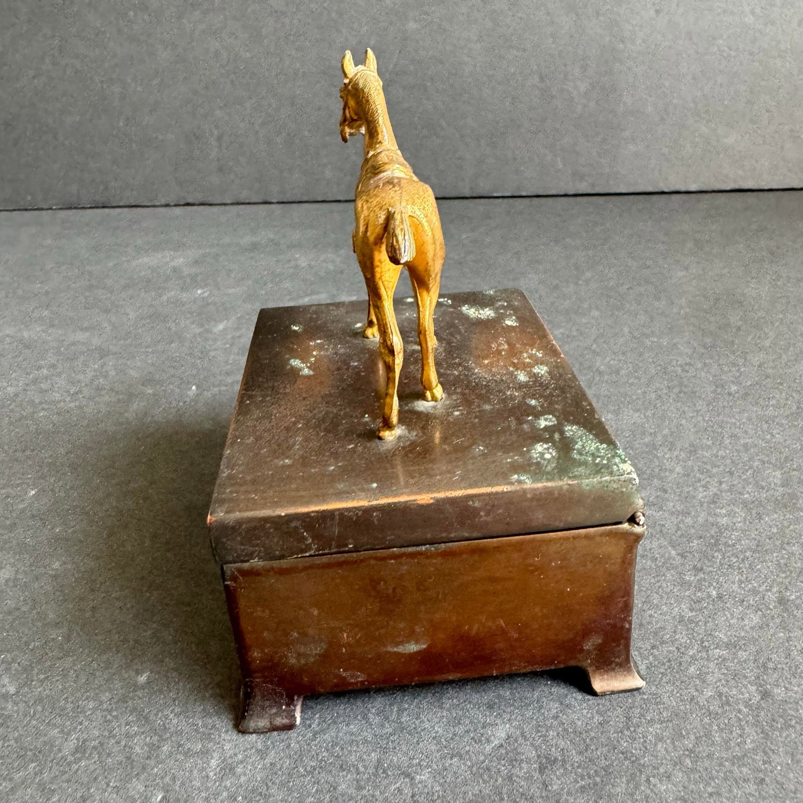 1940s Horse Statue Trophy Lidded Box Equestrian Ora Horse Racing Vintage Brass - 2