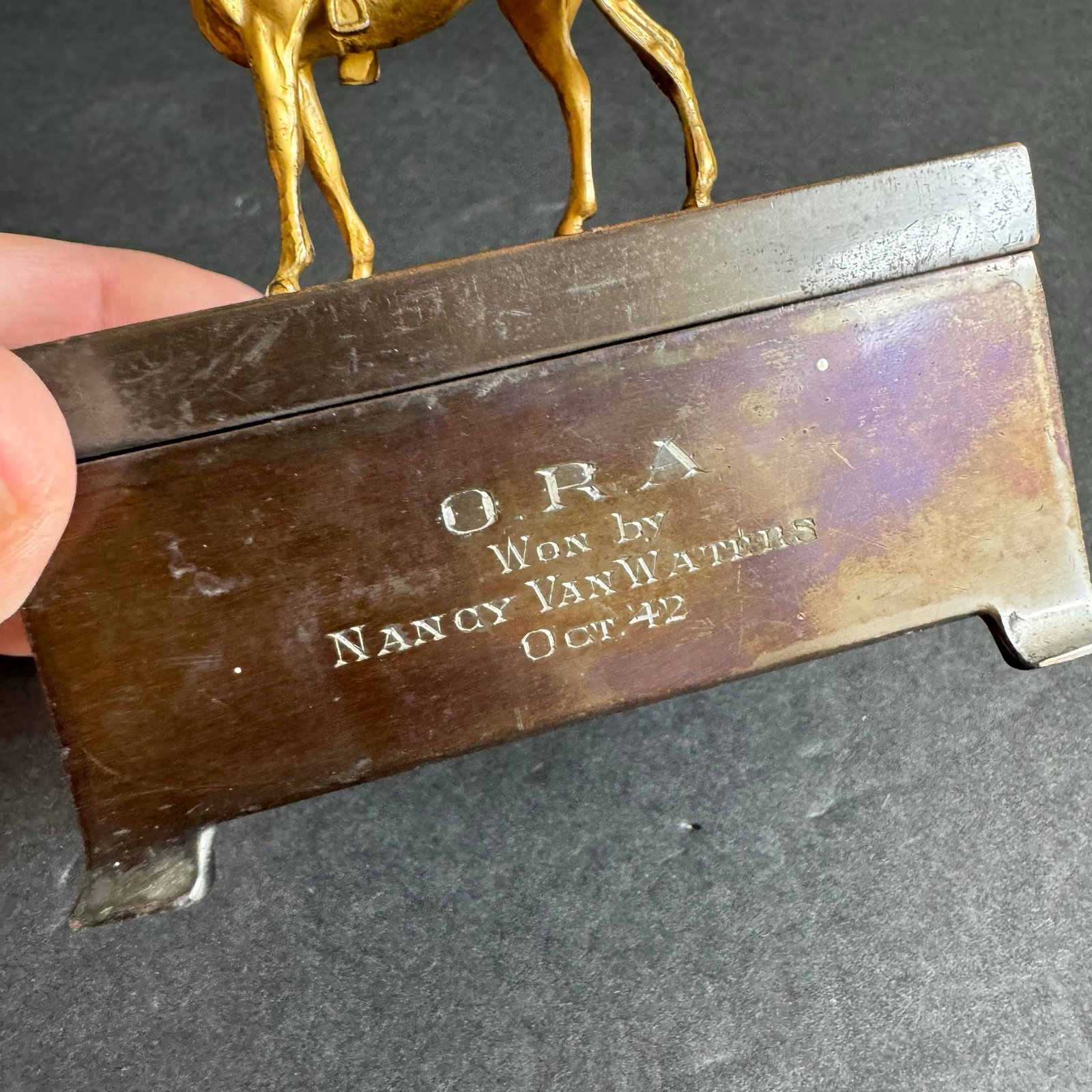 1940s Horse Statue Trophy Lidded Box Equestrian Ora Horse Racing Vintage Brass - 4