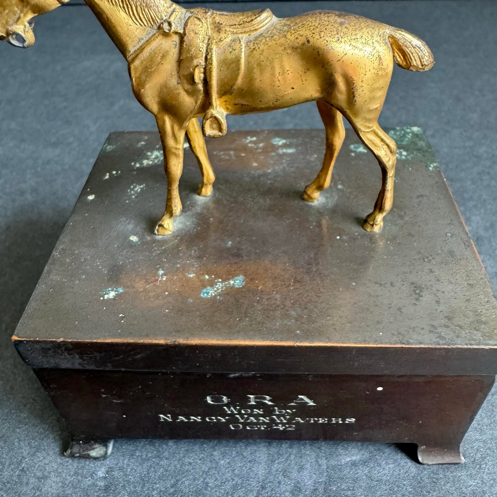 1940s Horse Statue Trophy Lidded Box Equestrian Ora Horse Racing Vintage Brass - 6