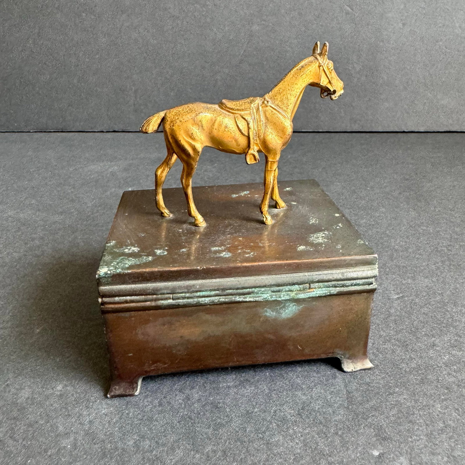 1940s Horse Statue Trophy Lidded Box Equestrian Ora Horse Racing Vintage Brass - 7