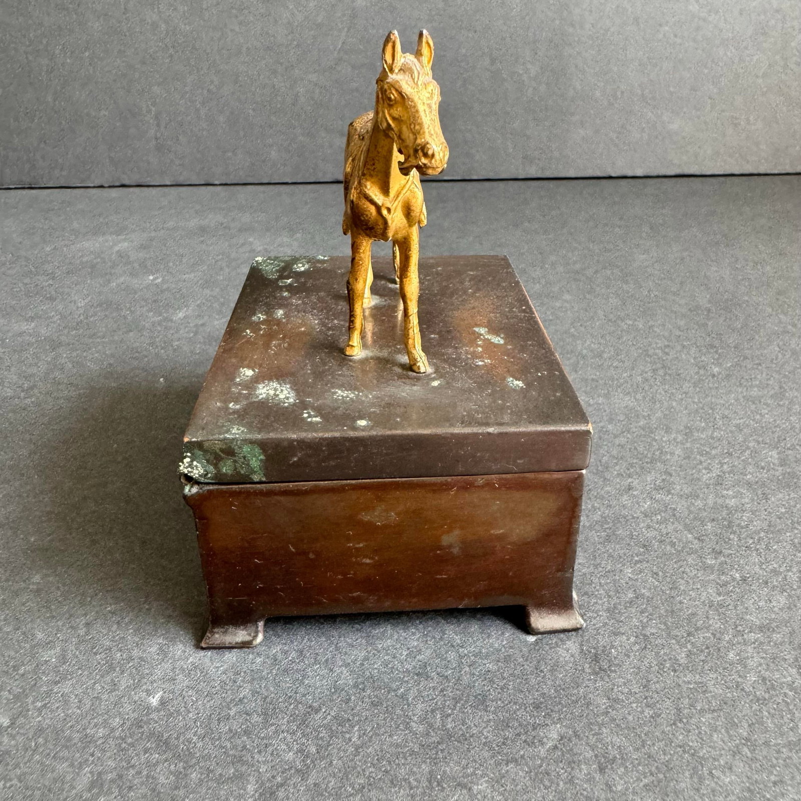 1940s Horse Statue Trophy Lidded Box Equestrian Ora Horse Racing Vintage Brass - 8