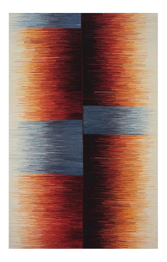 Handwoven Flatweave Scandinavian Style Persian Kilim Rug 3'9'' X 5'11": This remarkable contemporary Scandinavian Style Kilim area rug features a dramatic pop of electrifying colors in a playfully rich design. The innovative modern use of colors certainly brings a