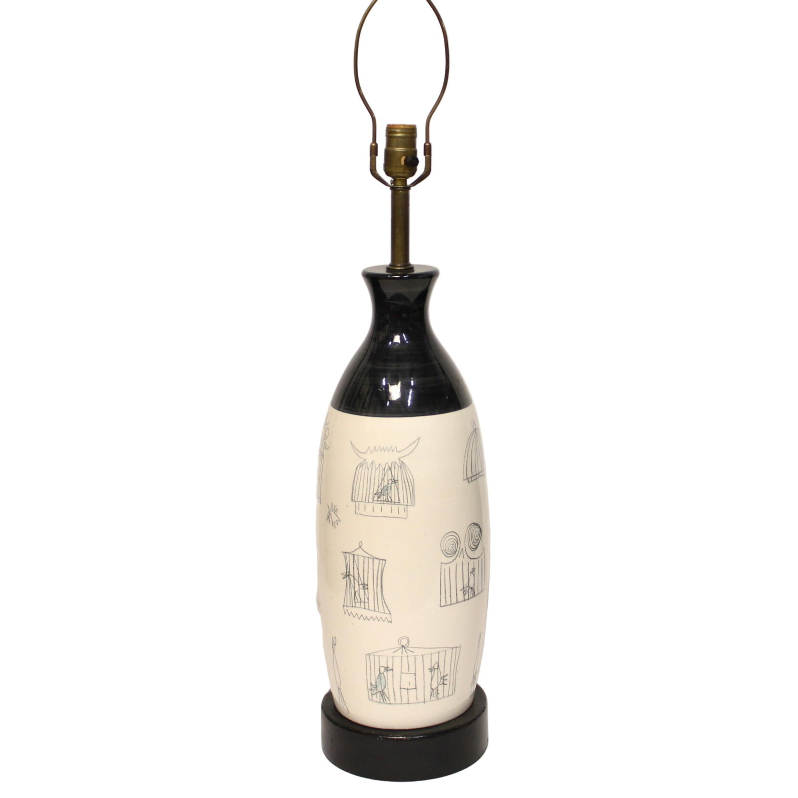 Vintage Modern Large Ceramic Table Lamp by Elc Du Nord of France | Birdcages Design - 2