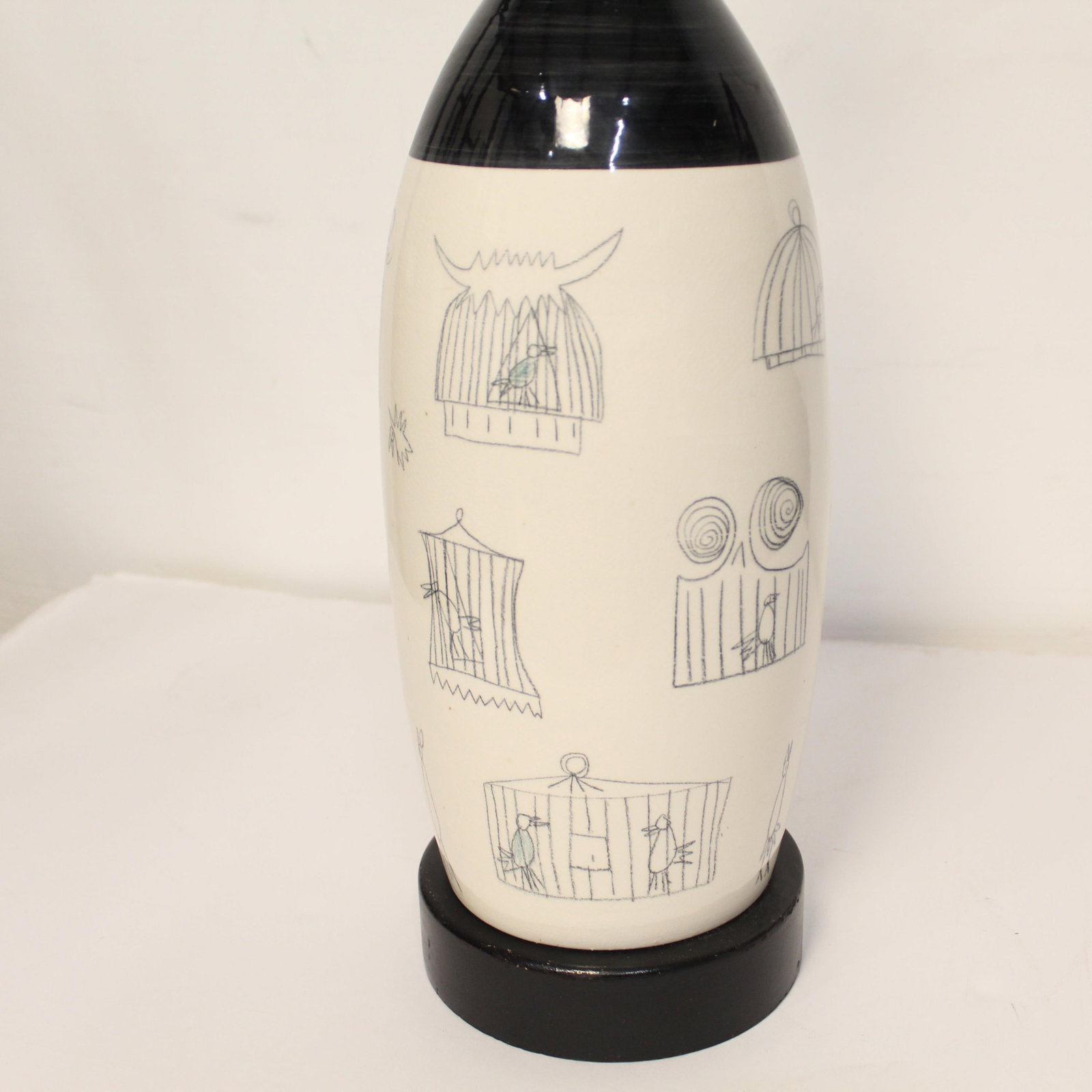 Vintage Modern Large Ceramic Table Lamp by Elc Du Nord of France | Birdcages Design - 5