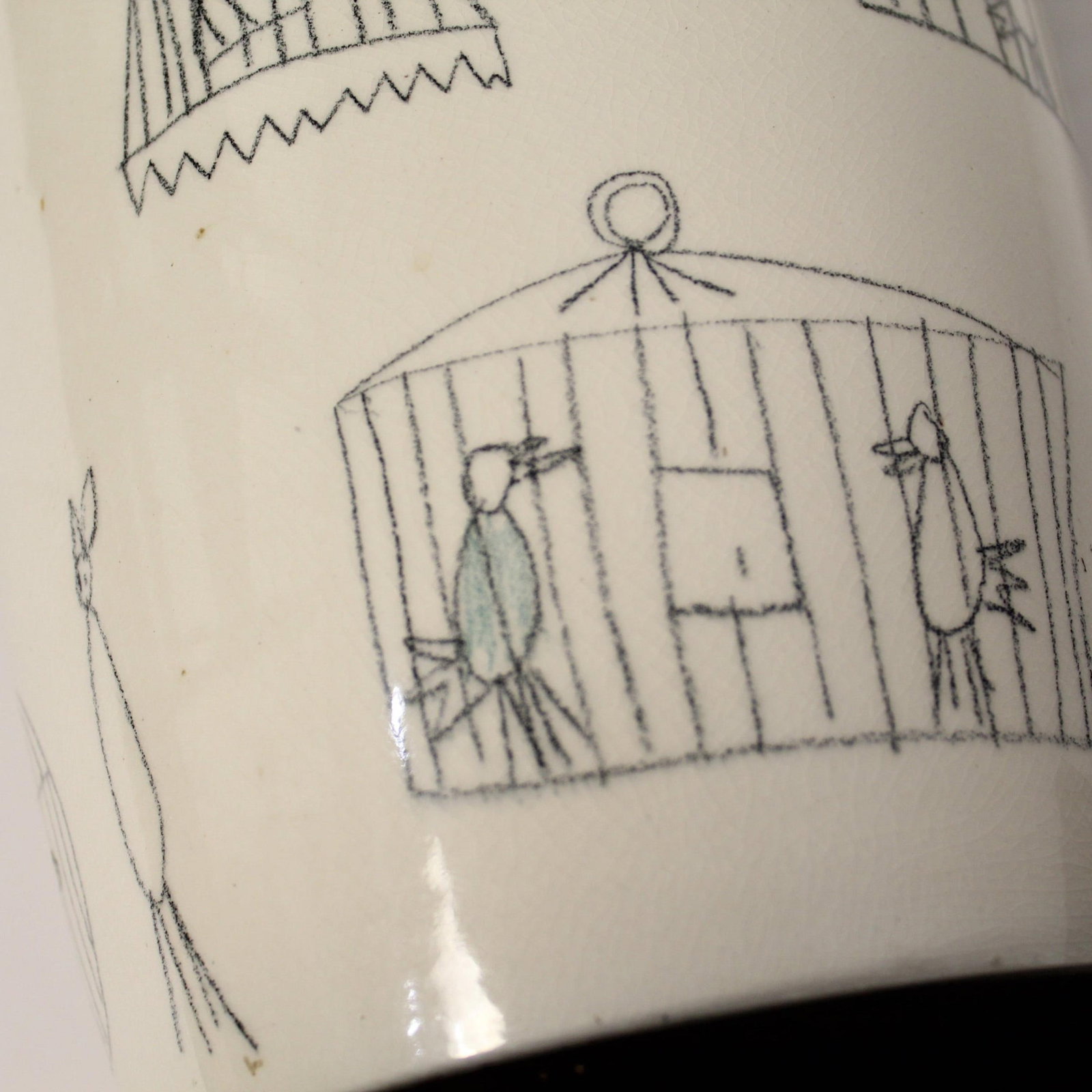 Vintage Modern Large Ceramic Table Lamp by Elc Du Nord of France | Birdcages Design - 7