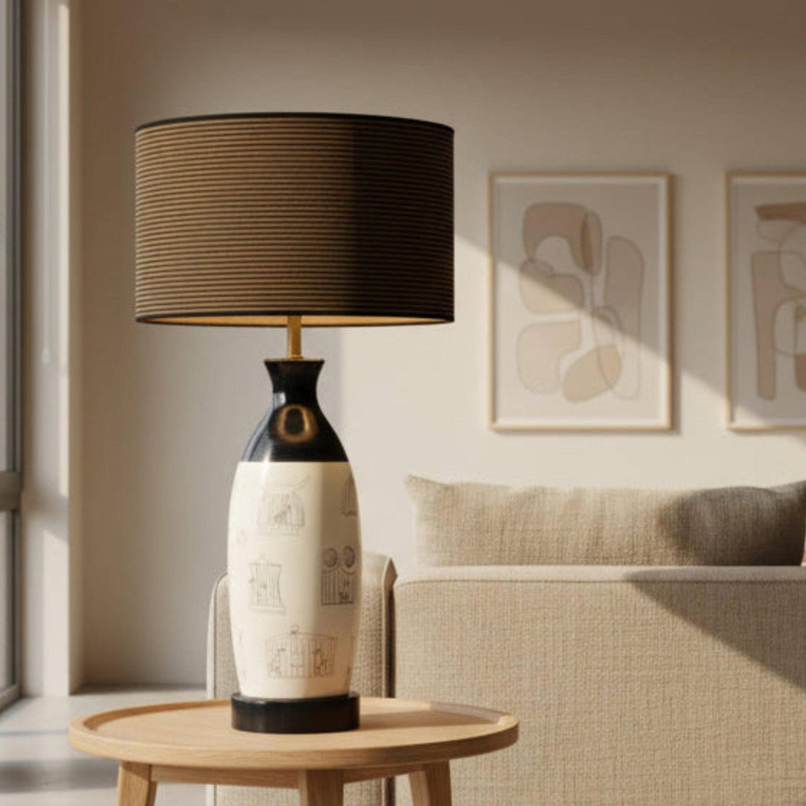 Vintage Modern Large Ceramic Table Lamp by Elc Du Nord of France | Birdcages Design - 8