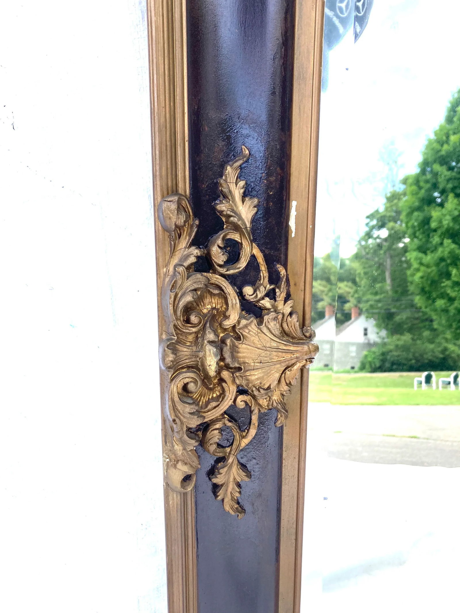 Antique Wood Frame & Plaster Floral Escuthchens Wall Mirror - 4