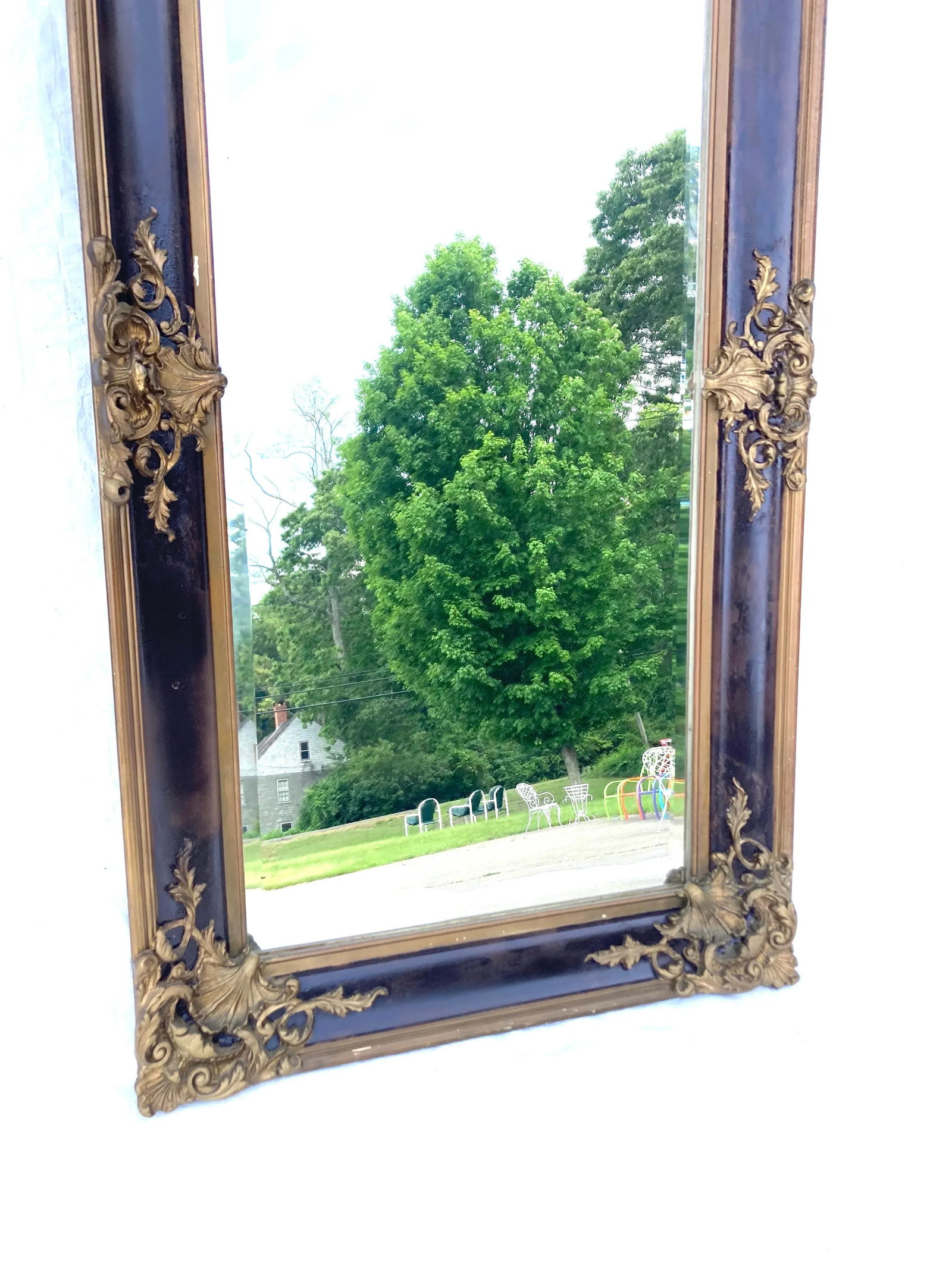 Antique Wood Frame & Plaster Floral Escuthchens Wall Mirror - 6