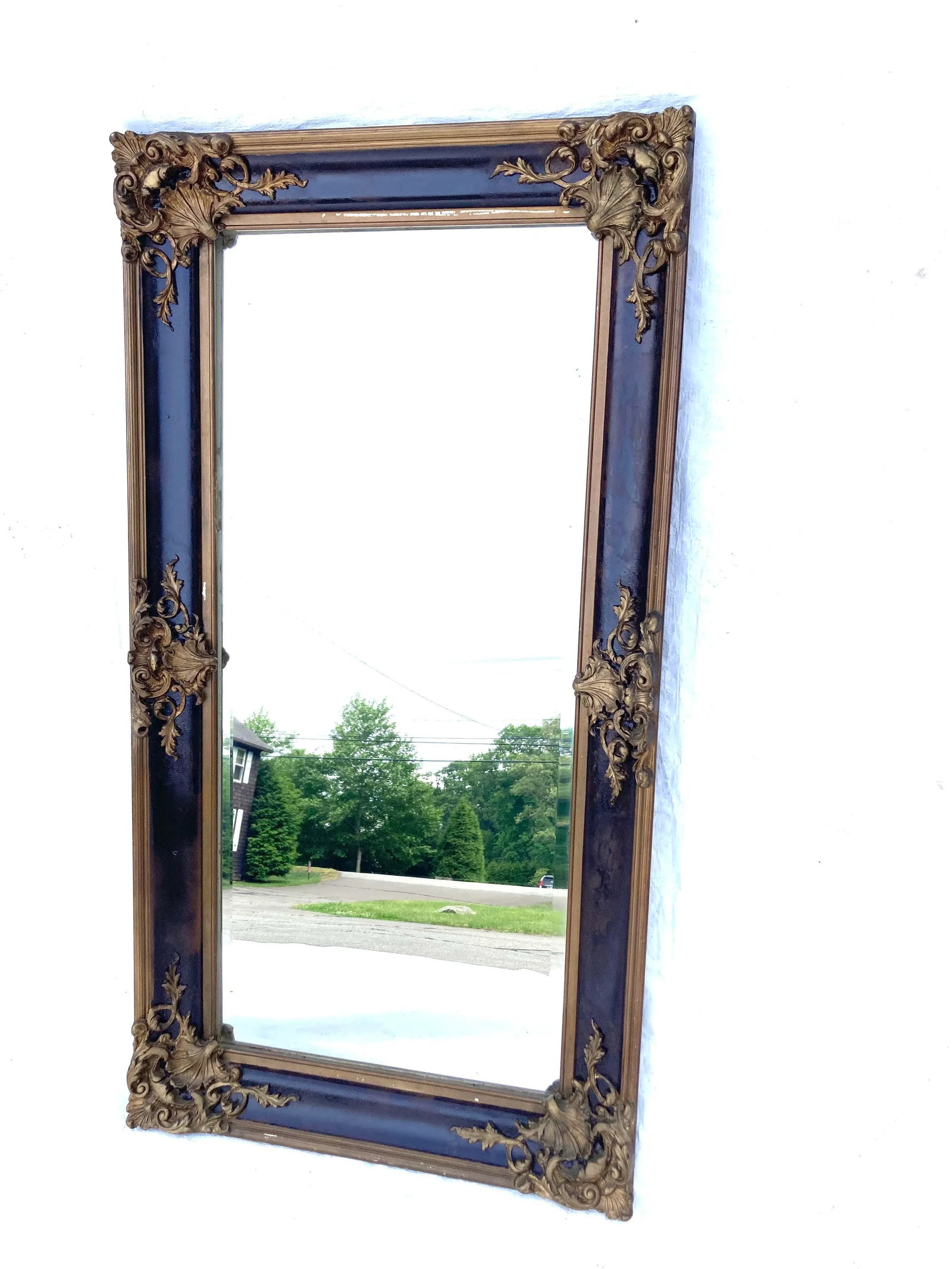 Antique Wood Frame & Plaster Floral Escuthchens Wall Mirror - 7