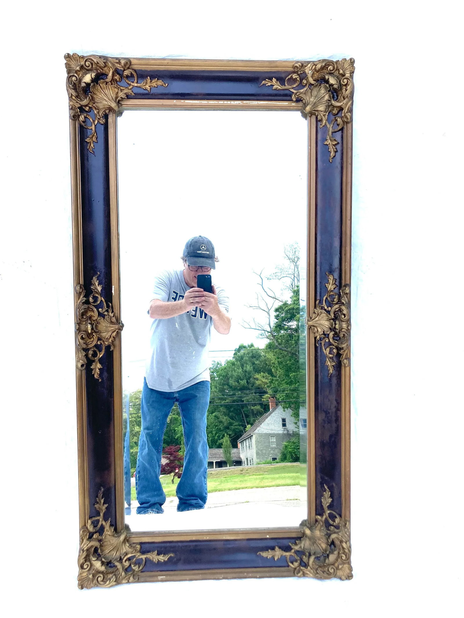 Antique Wood Frame & Plaster Floral Escuthchens Wall Mirror - 8