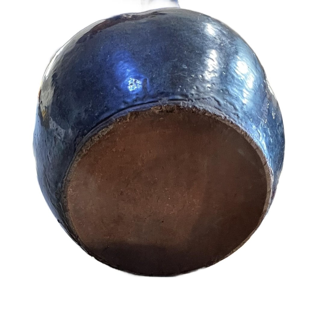 Large Early 20th Century Blue Flambe Glaze Pot - 9