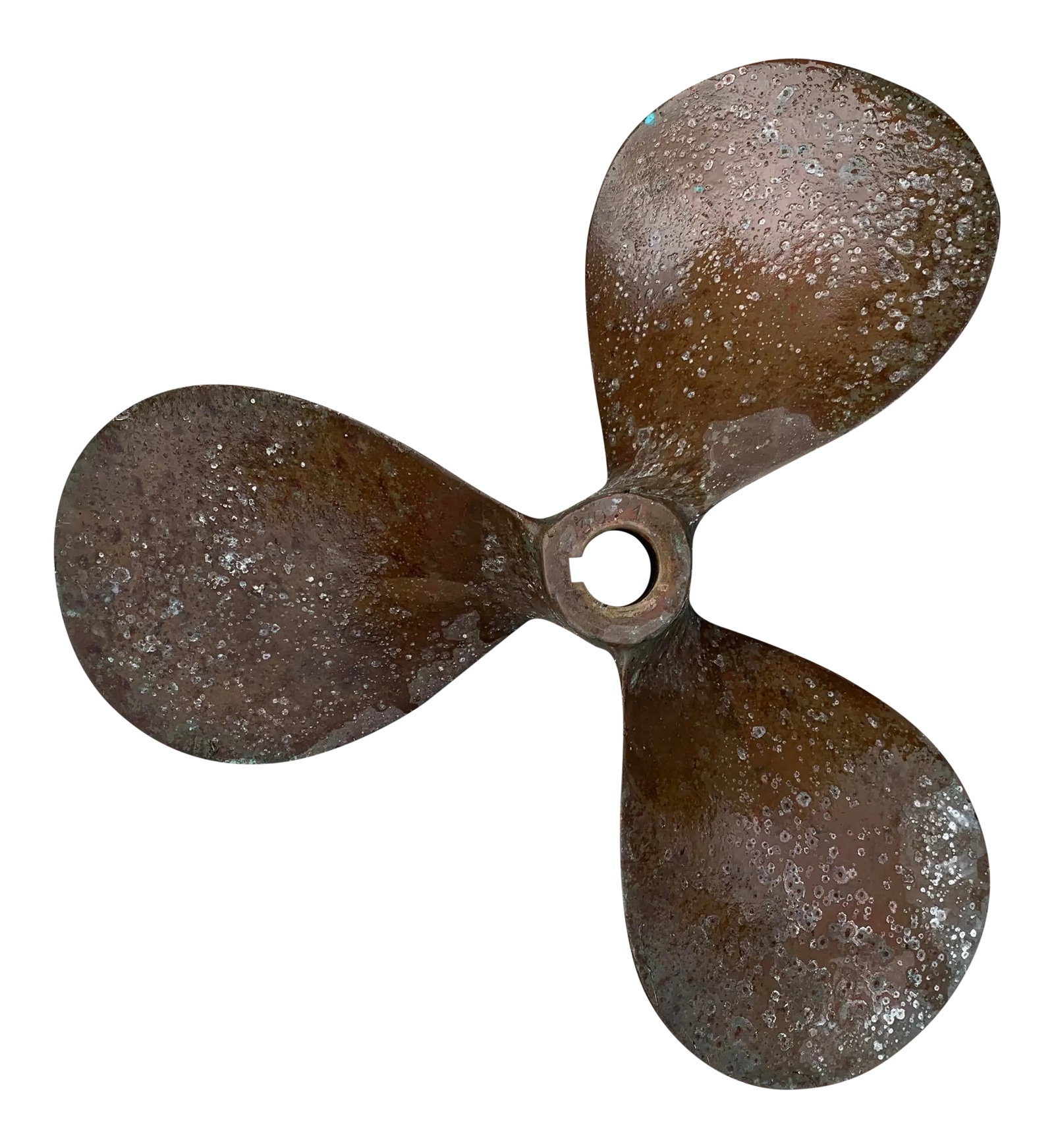 Late 20th Century Bronze Boat Propeller: Antique bronze boat propeller with amazing patina. Marked "30". Wonderful addition for the nautical collector and beach or lake house decor. Very heavy and solid piece. Polish up or leave as is.