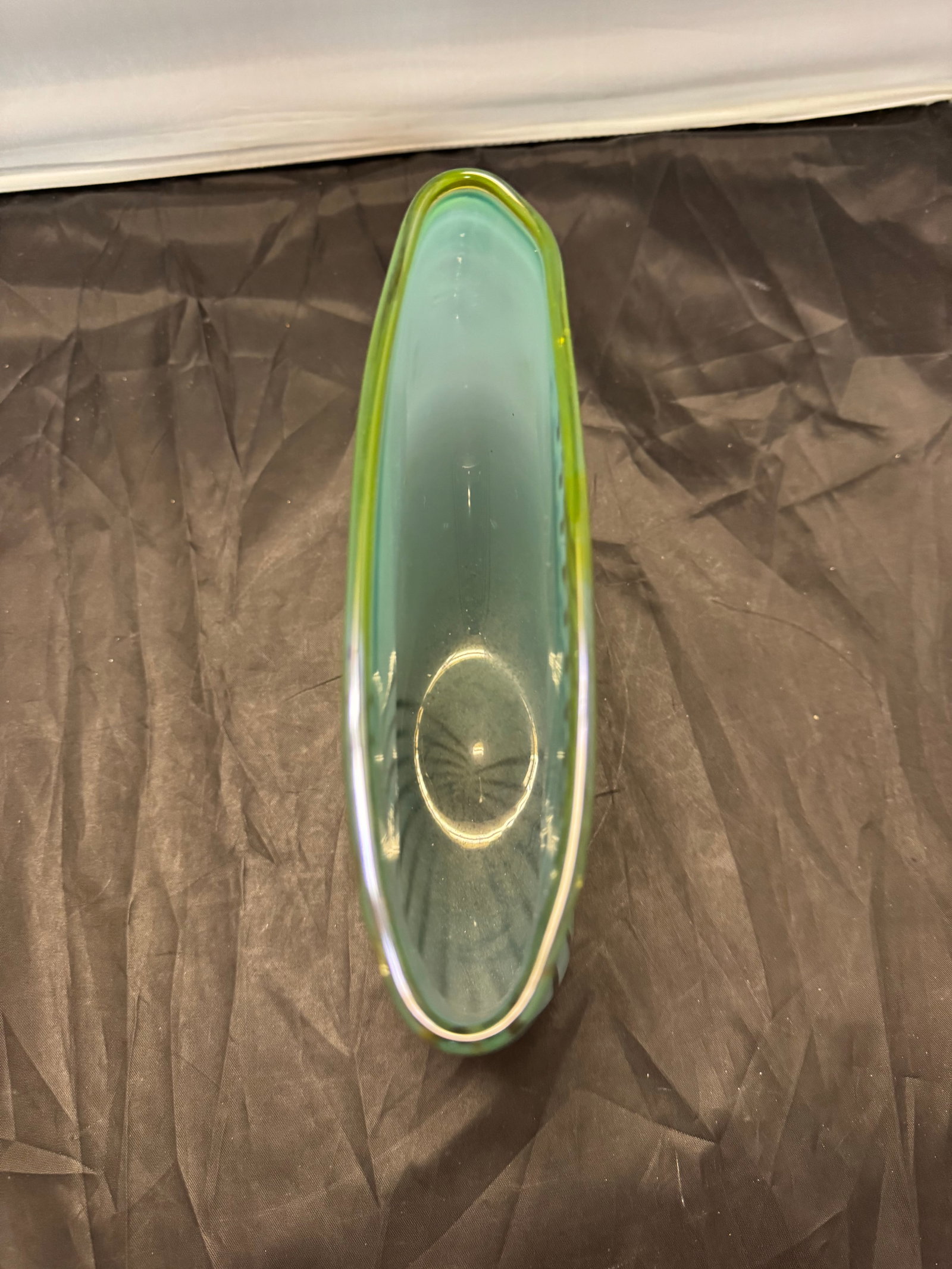 Signed Dustin Wagner Studio Blown Art Glass Psycho Zebra Vase Aqua Teal Black 8" - 6