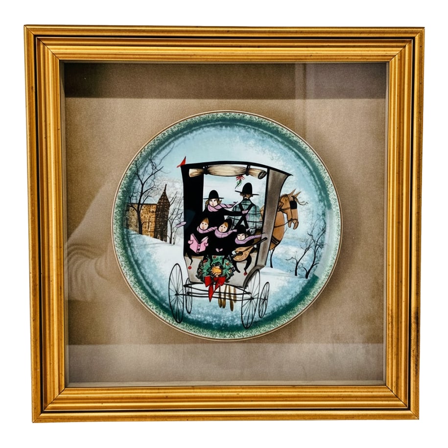1980s Noel, Noel by P. Buckley Moss Framed Collectors Plate, Anna Perenna Bavaria: Capture the charm of a winter sleigh ride with this professionally framed Noel, Noel collectors plate by celebrated American artist P. Buckley Moss for Anna Perenna, Inc. Hand crafted in Bavaria,