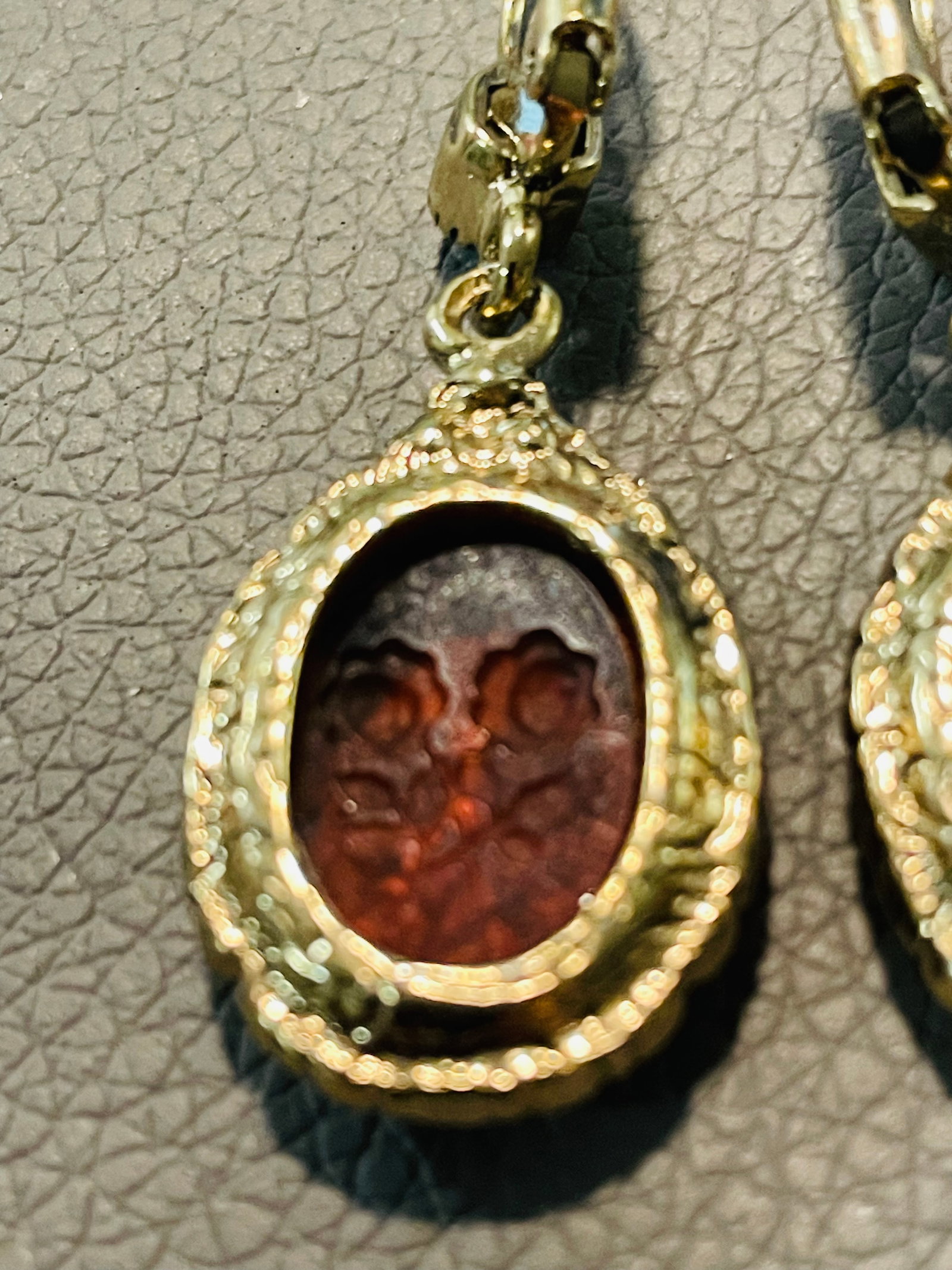 Vintage Art Nouveau Style Etched Floral Amber Dangle Earrings, A Pair - 9