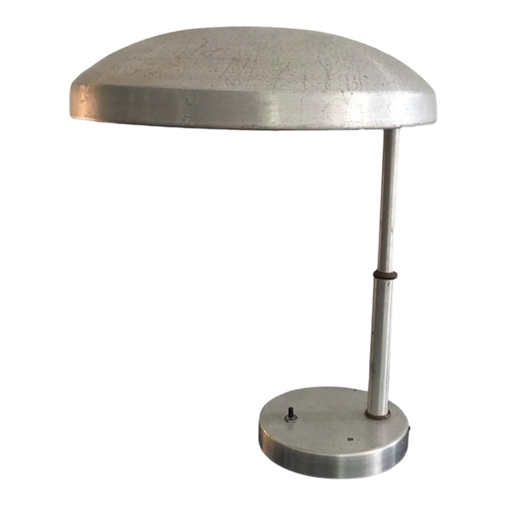 Bauhaus Metal 1930s Table or Desk Lamp: Metal 1930s Bauhaus table or desk lamp. Perfect working order and shows a lot of patina from time, age and use. It has its original push on/off switch and had been rewired at some time prior to us acq