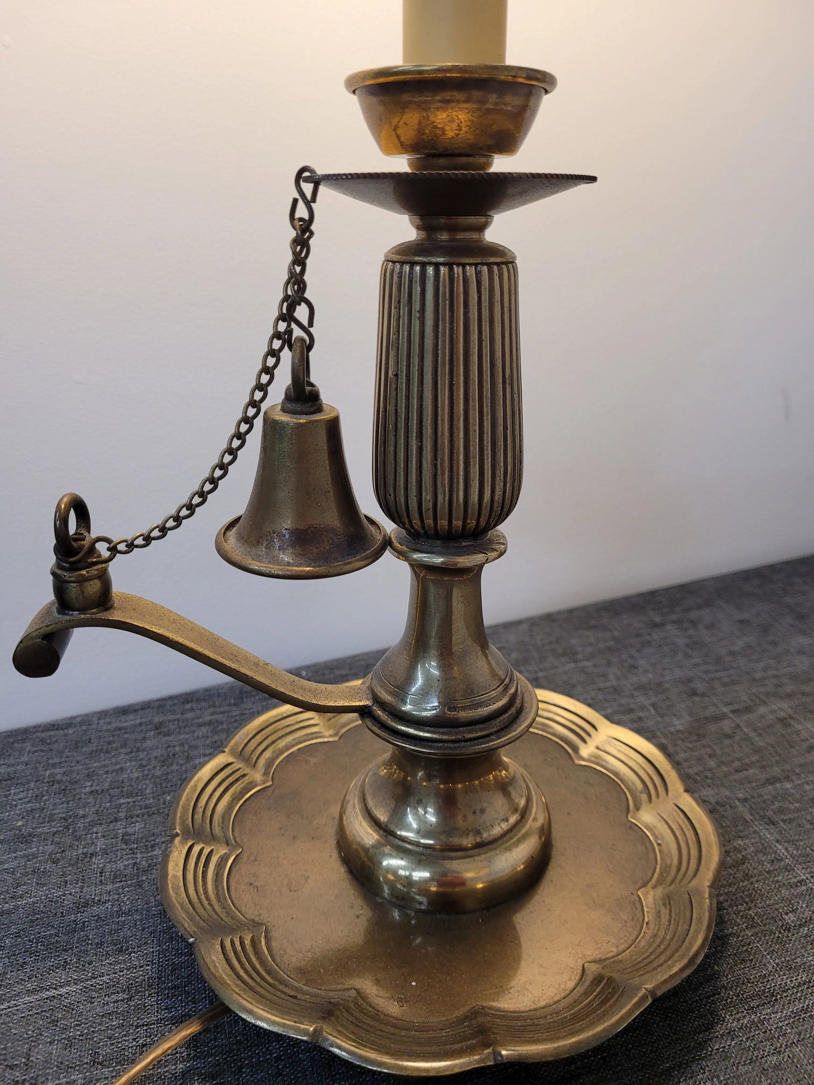 Vintage 1970s Frederick Cooper Brass Candlestick Table Lamp with Bell - 3