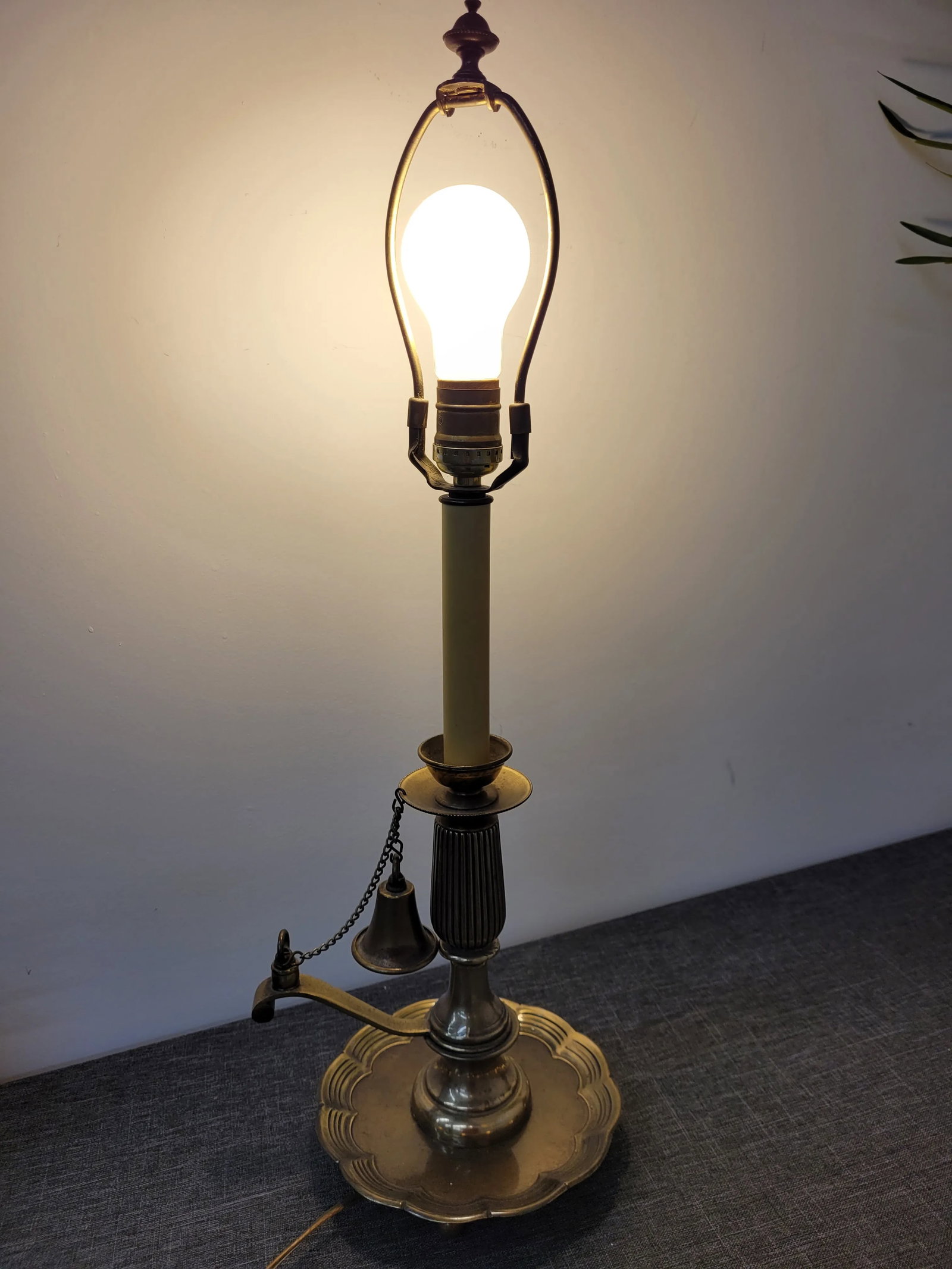 Vintage 1970s Frederick Cooper Brass Candlestick Table Lamp with Bell - 4