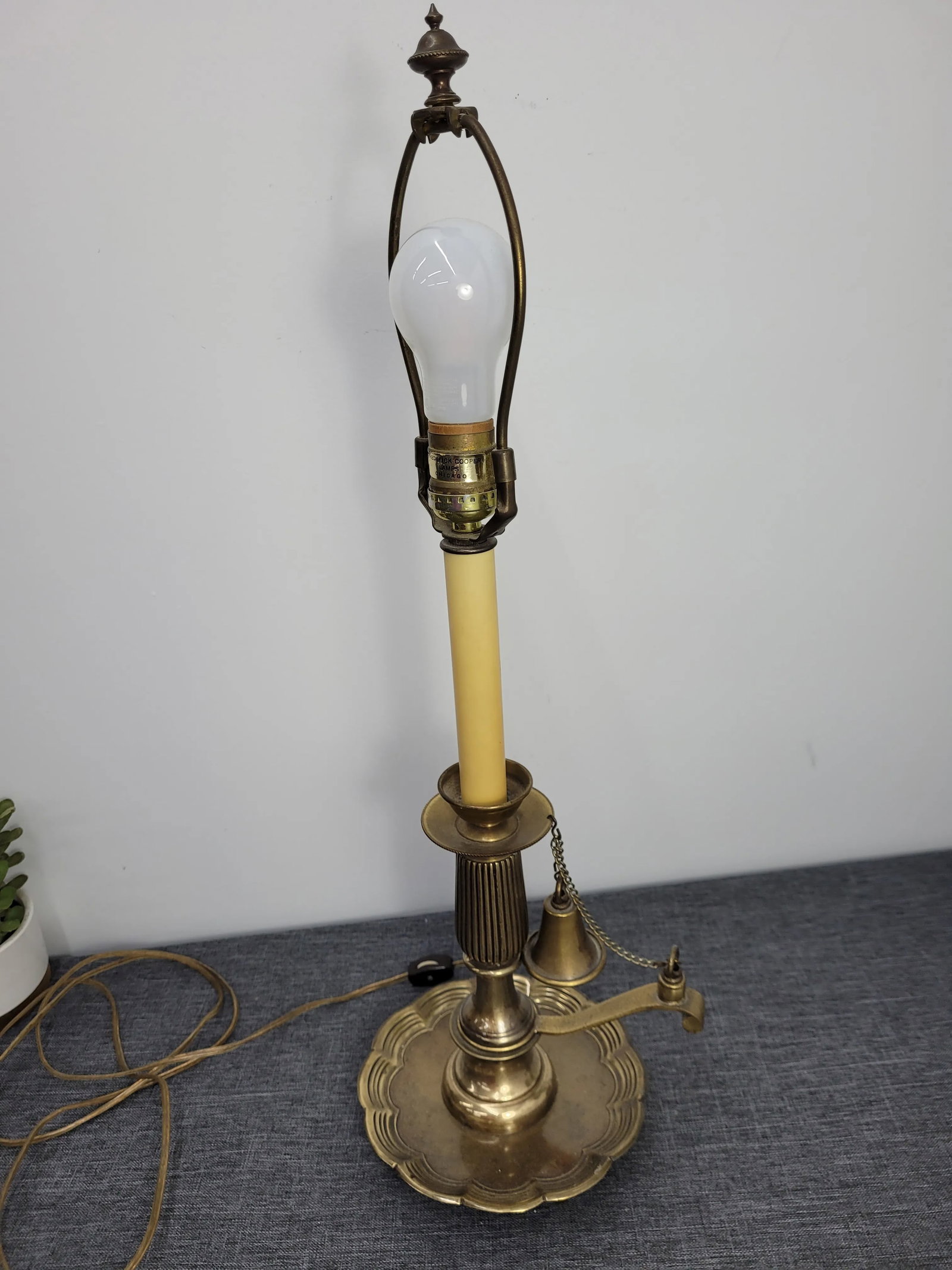 Vintage 1970s Frederick Cooper Brass Candlestick Table Lamp with Bell - 5