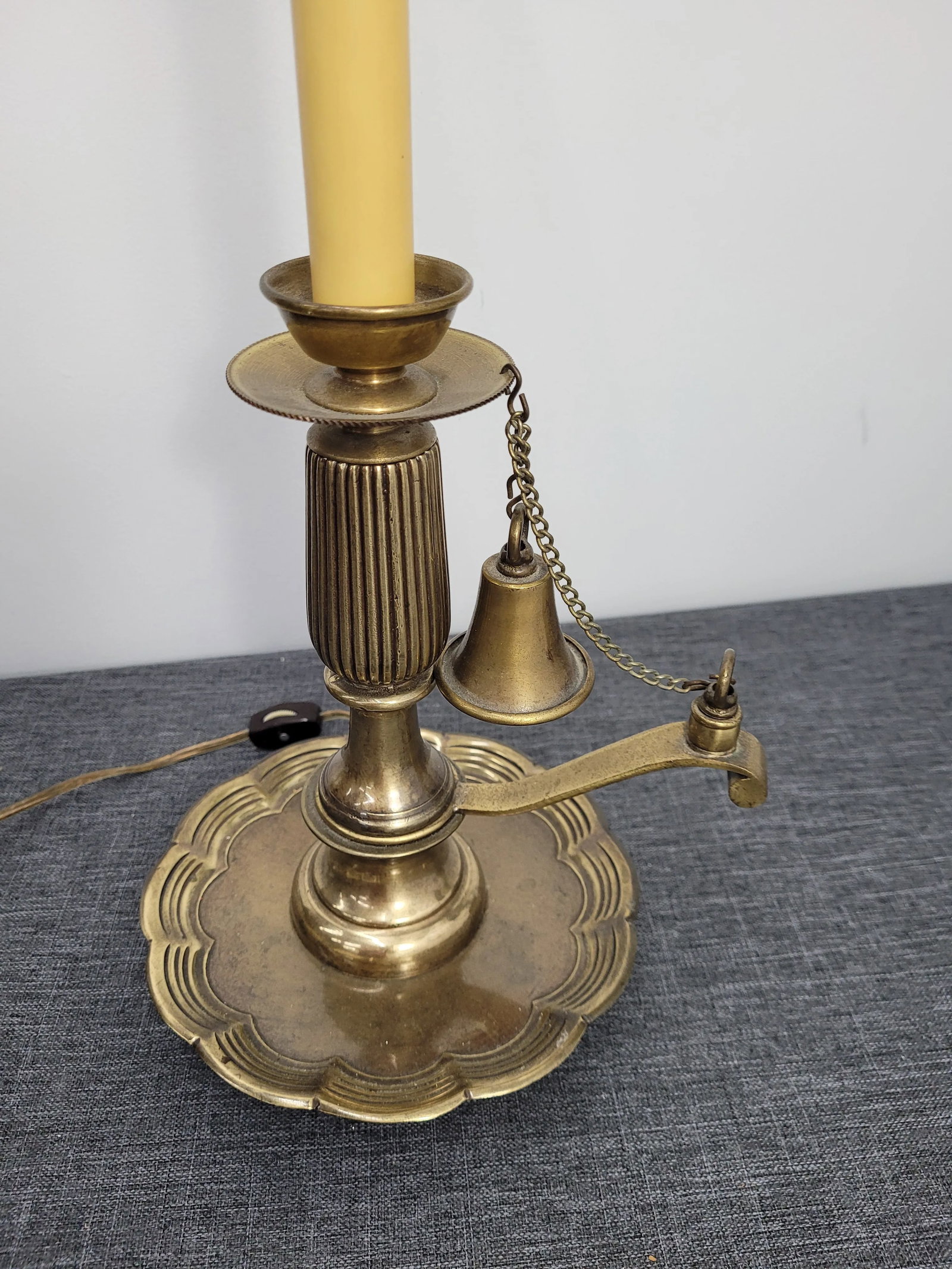 Vintage 1970s Frederick Cooper Brass Candlestick Table Lamp with Bell - 8