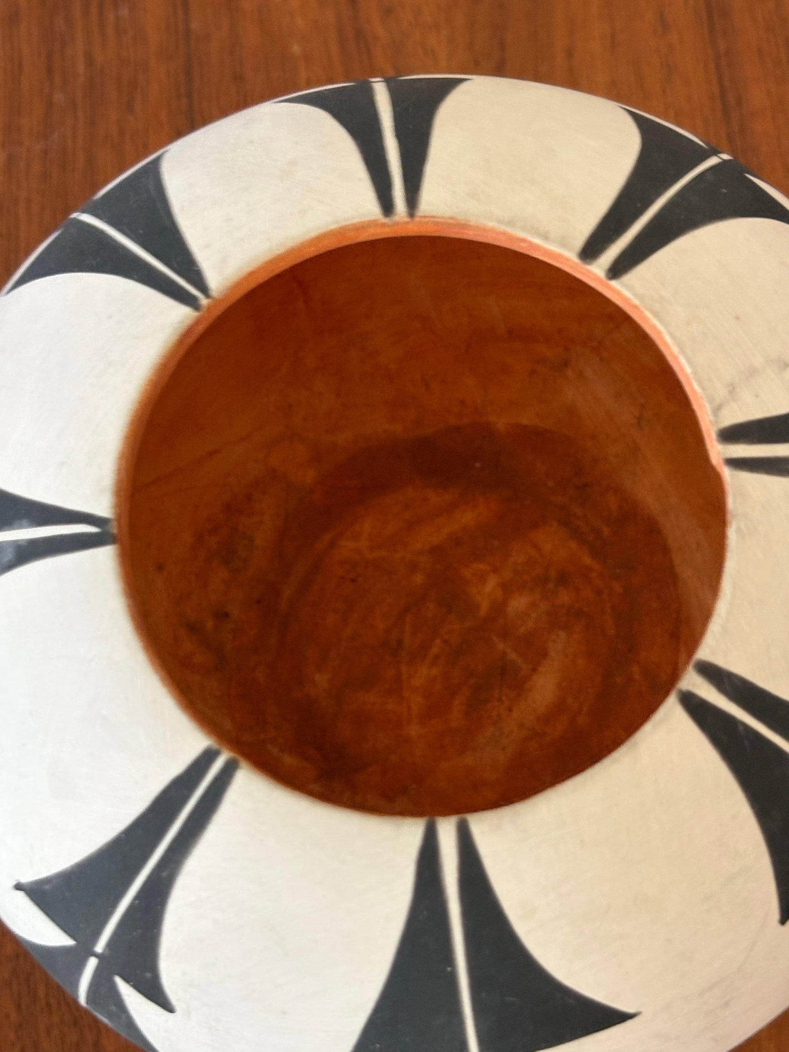 Signed Santa Clara Pueblo Pottery Bowl by Martha Concho - Black on Cream With Red Interior - 2