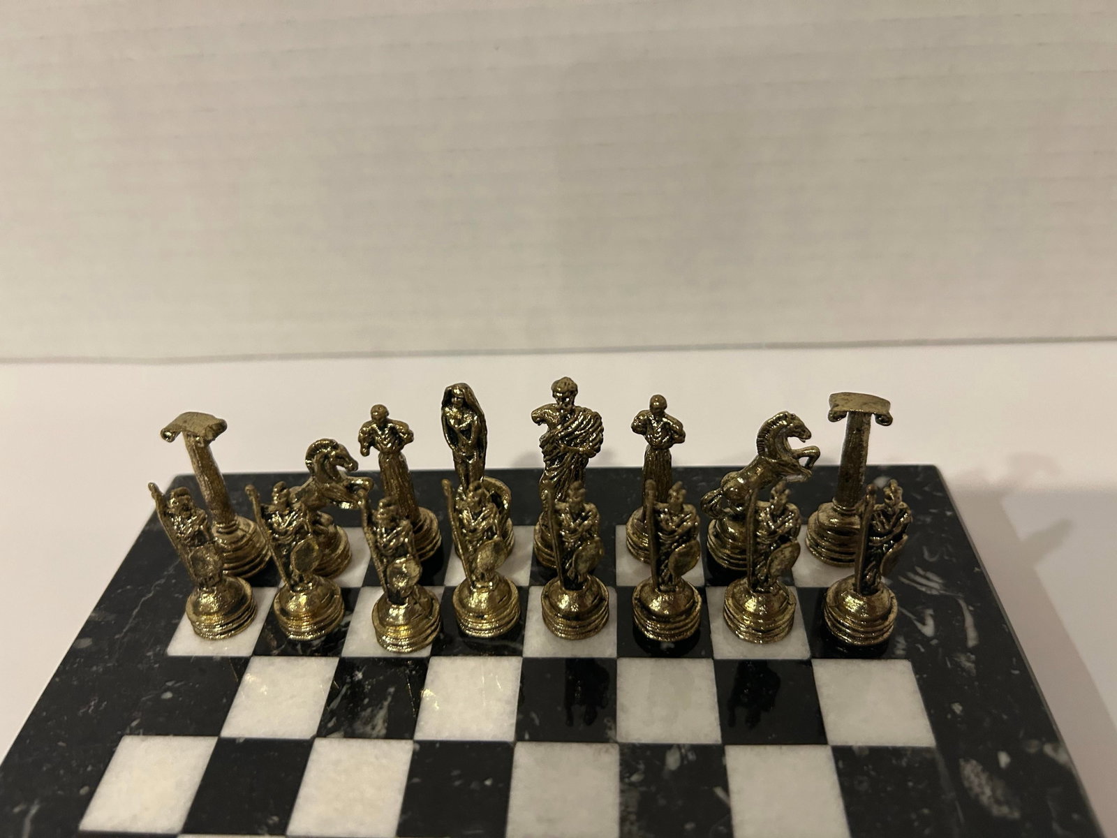 Vintage Italian Greco-Roman Chess Board Set Mini - 9