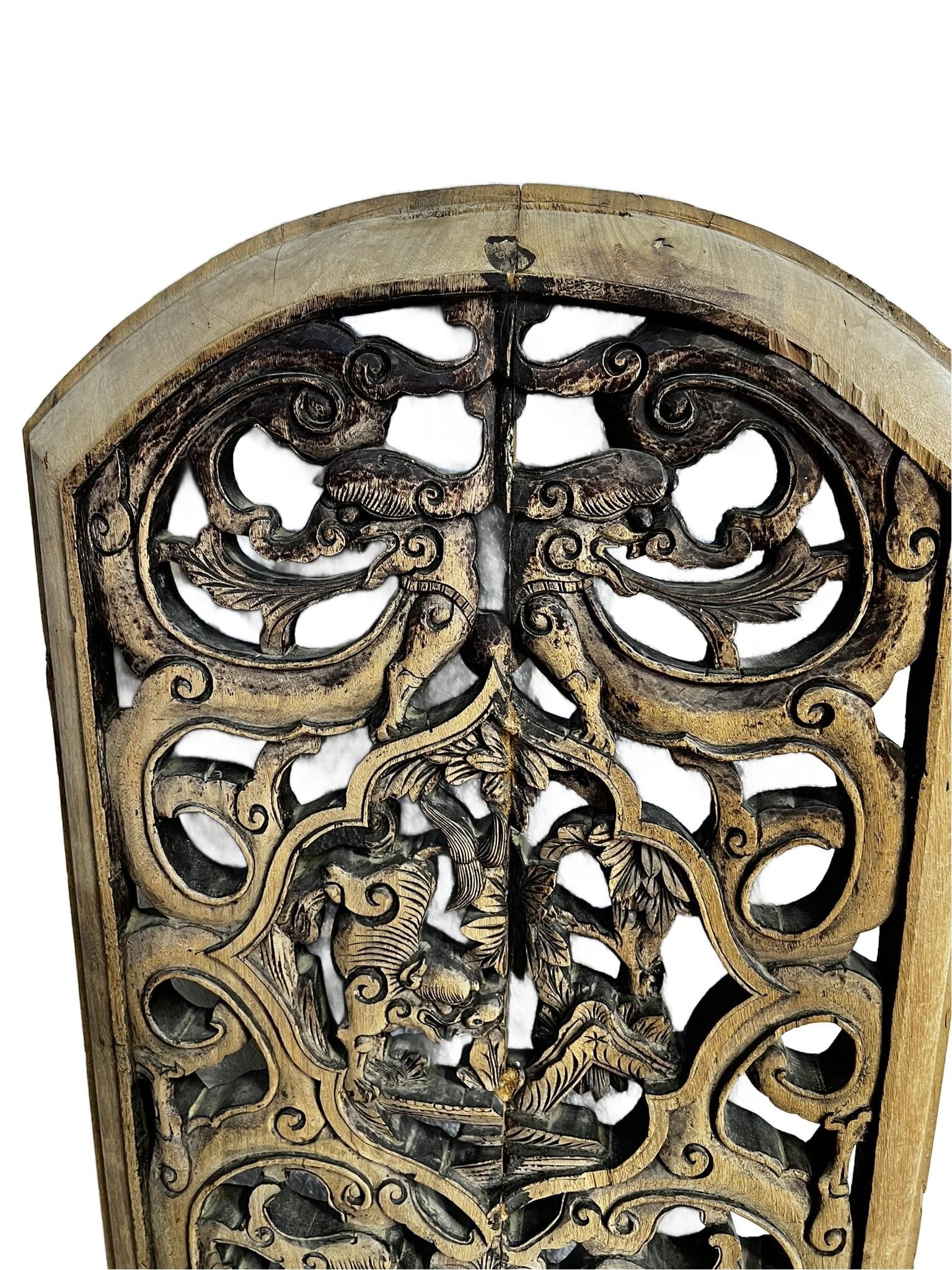 Antique Wood Panel With Carvings of Dragons - 3