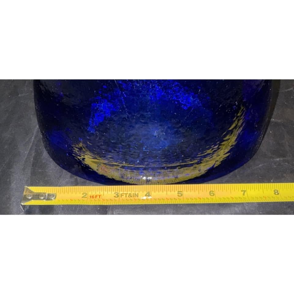1990s Fire and Light California 8" Cobalt Blue Recycled Art Glass Wide Lipped Bowl - 10