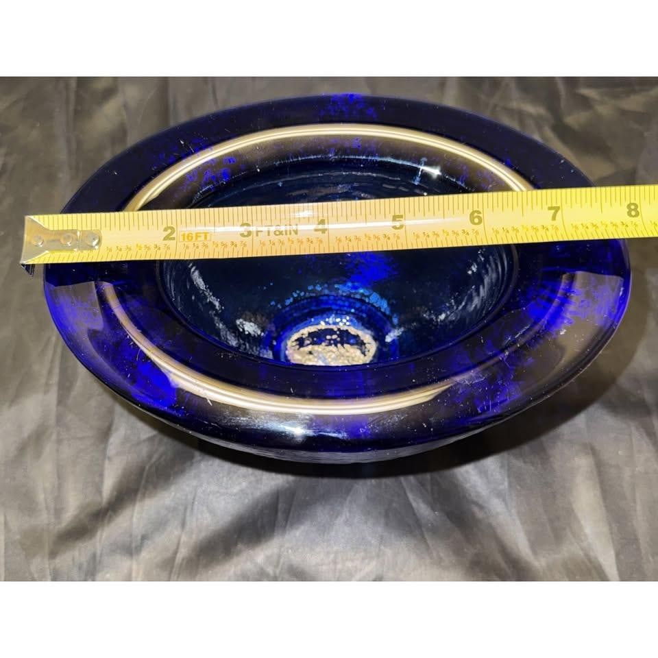 1990s Fire and Light California 8" Cobalt Blue Recycled Art Glass Wide Lipped Bowl - 6